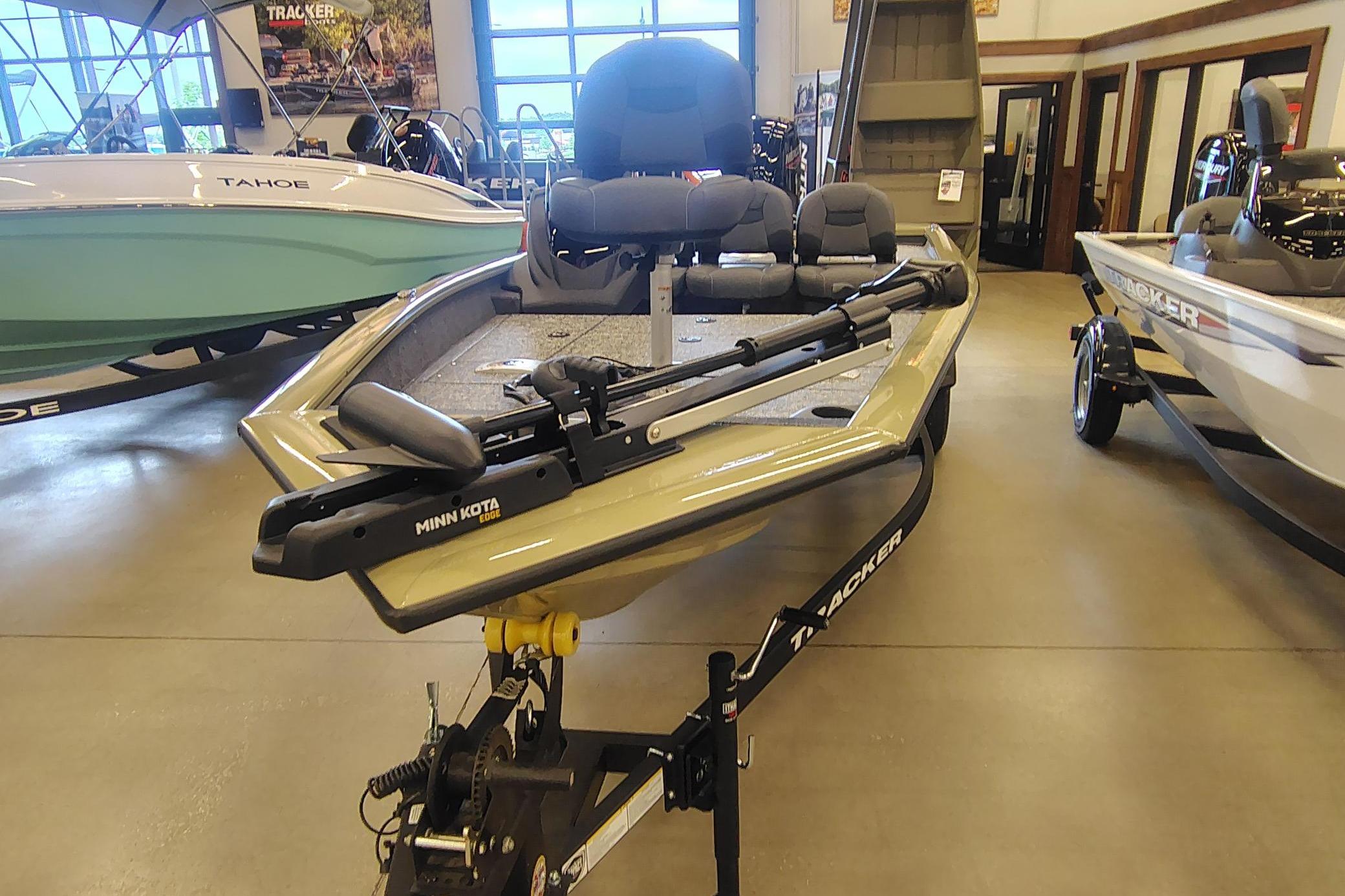 2026 Tracker Pro Team 175 Crappie Edition boat displayed in showroom.