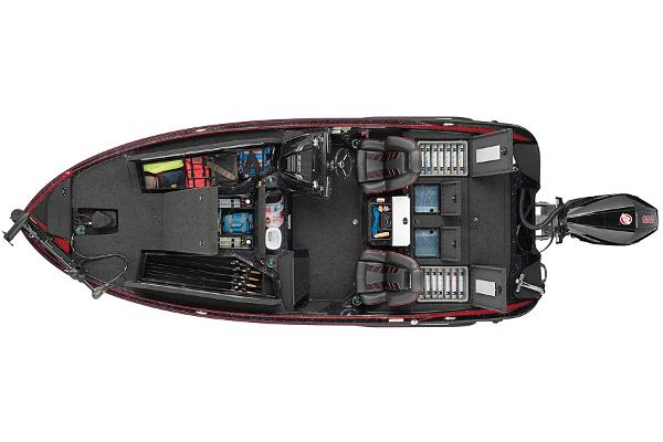 Top view of 2022 Nitro Z20 fishing boat with organized storage compartments.