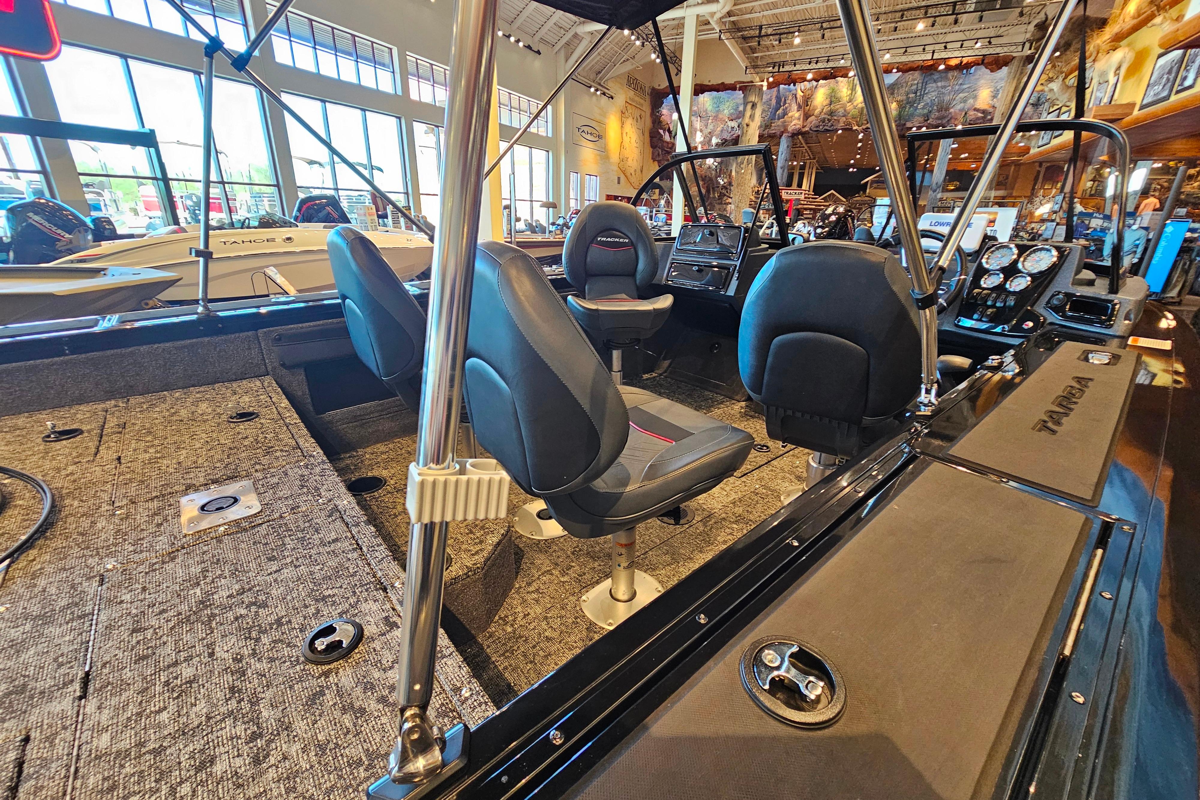 2025 Tracker Targa V-19 WT boat interior with seating and control panel.