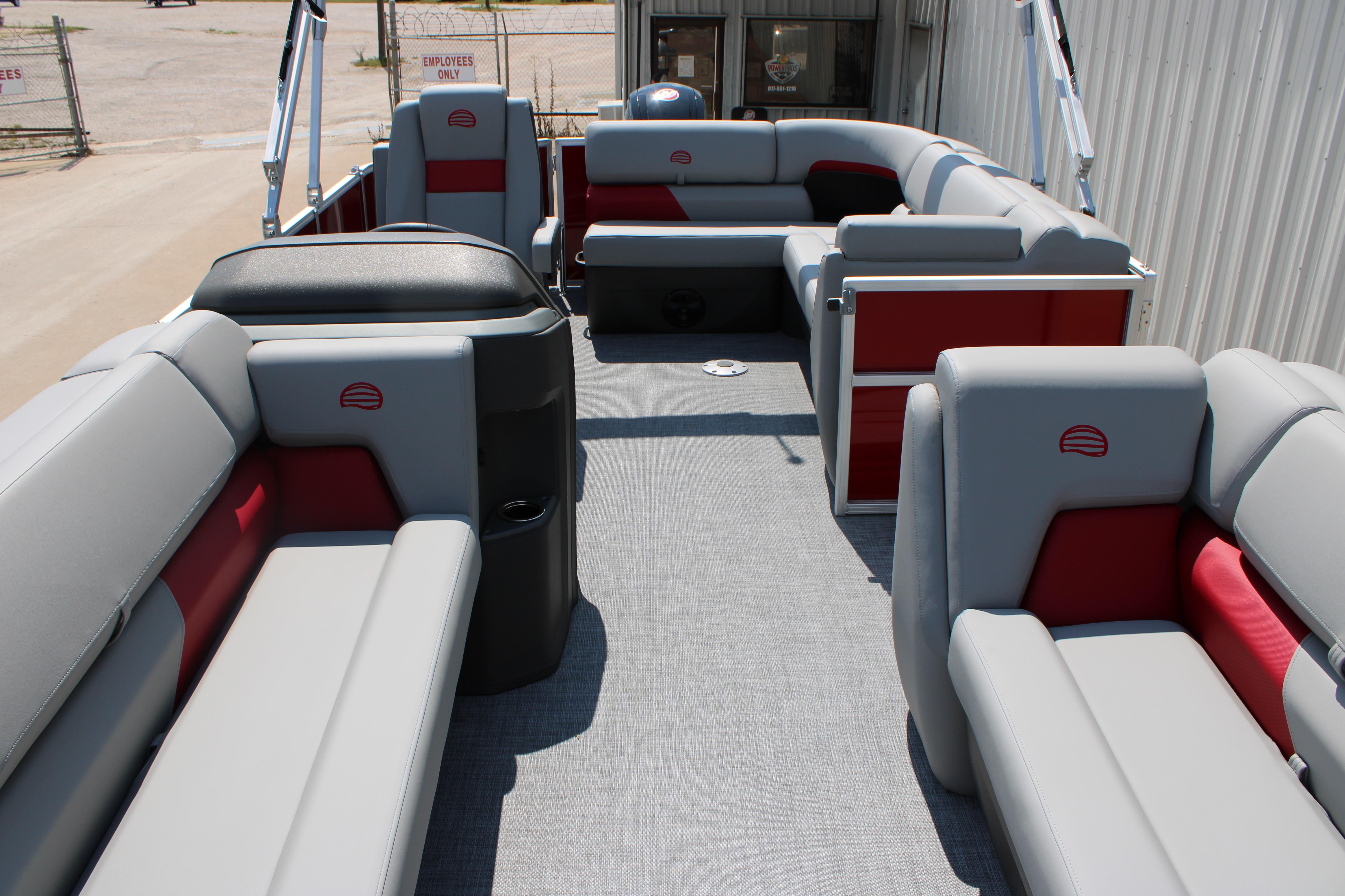 2026 Sun Tracker Party Barge 20 DLX interior with spacious seating and modern design.