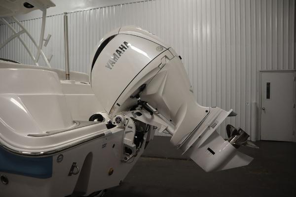2025 Sea Fox 228 Traveler with Yamaha outboard motor in a garage.