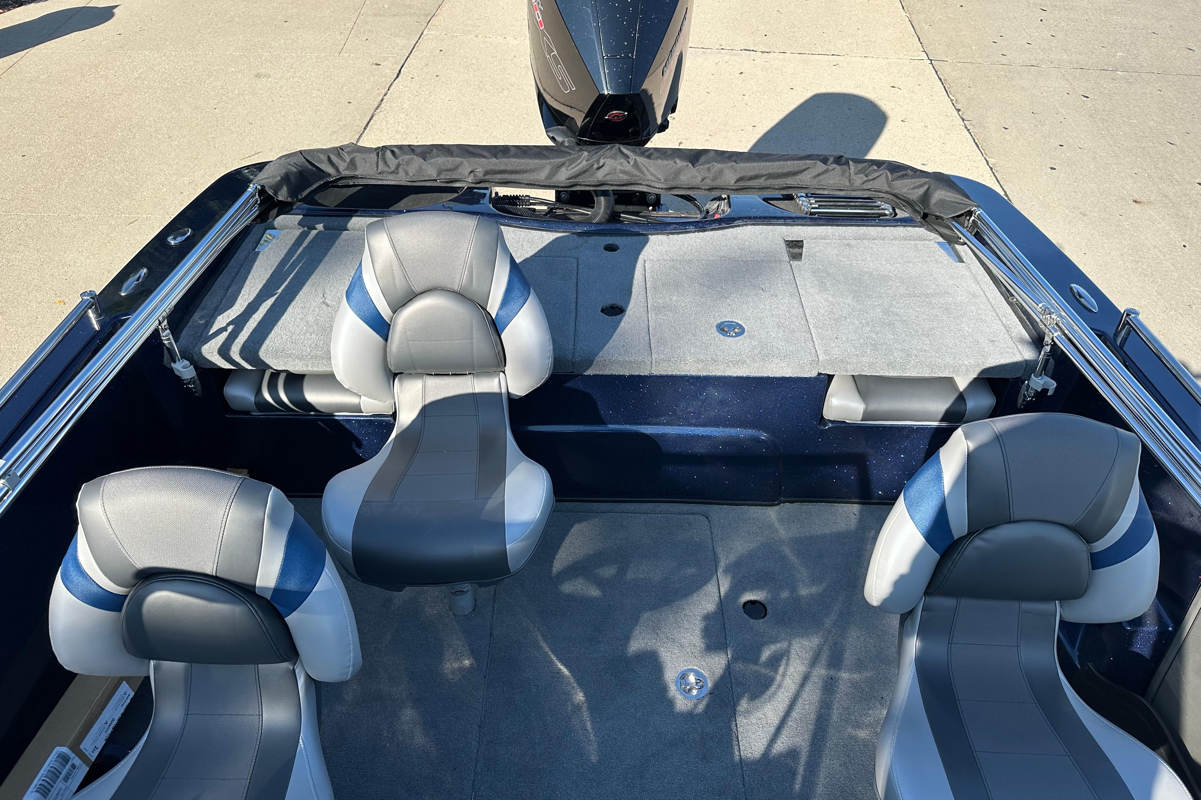 2026 Nitro ZV19 Sport Pro boat interior with four cushioned seats and sleek design.