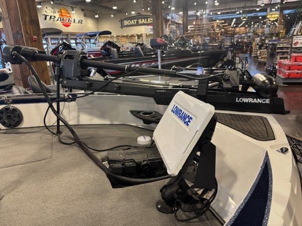 2023 Nitro ZV20 Pro boat with Lowrance electronics in a showroom.