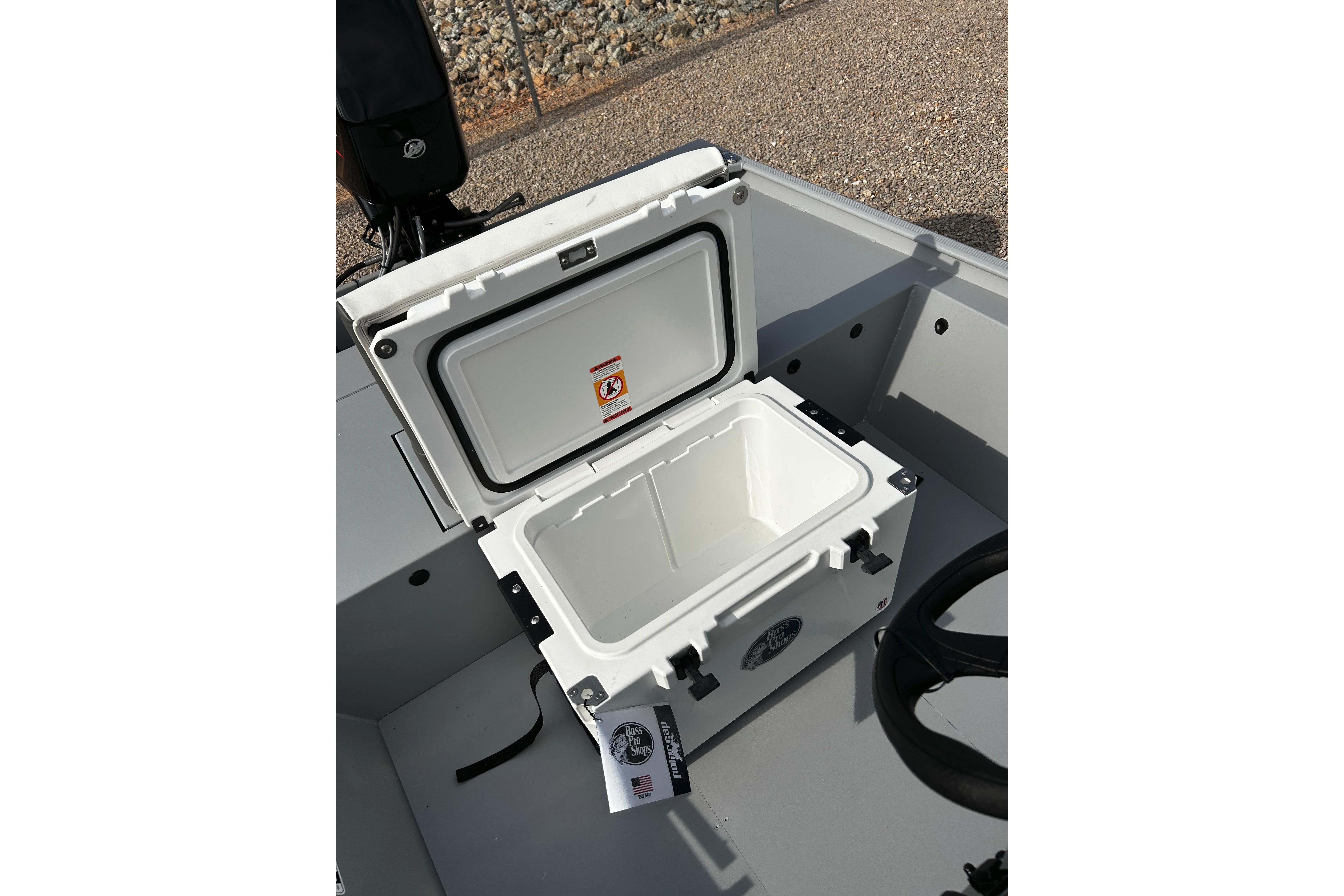 Open storage compartment on 2026 Tracker Bass Tracker Classic CC boat.