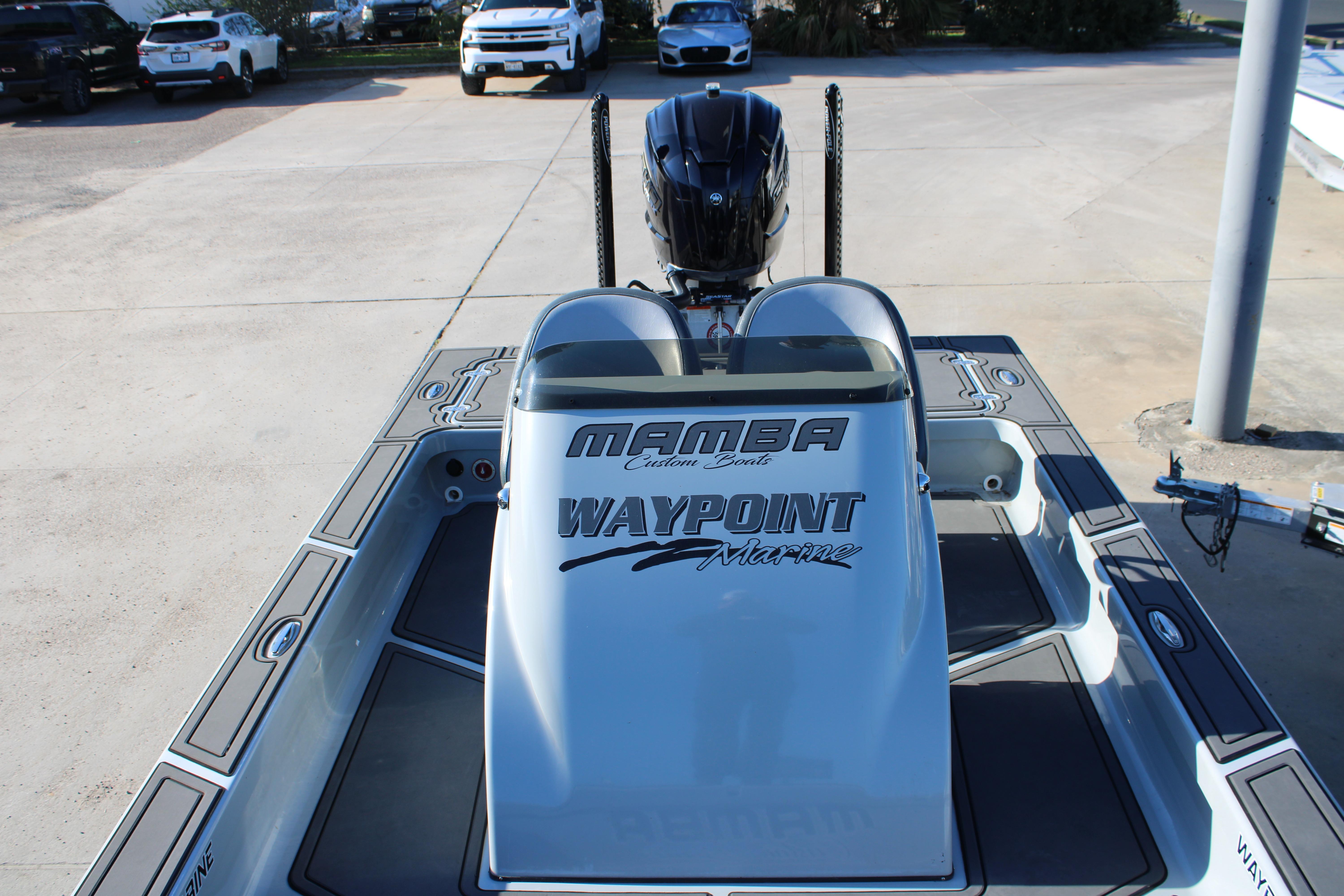 2025 Mamba 227VX boat at Waypoint Marine dealership, rear view.