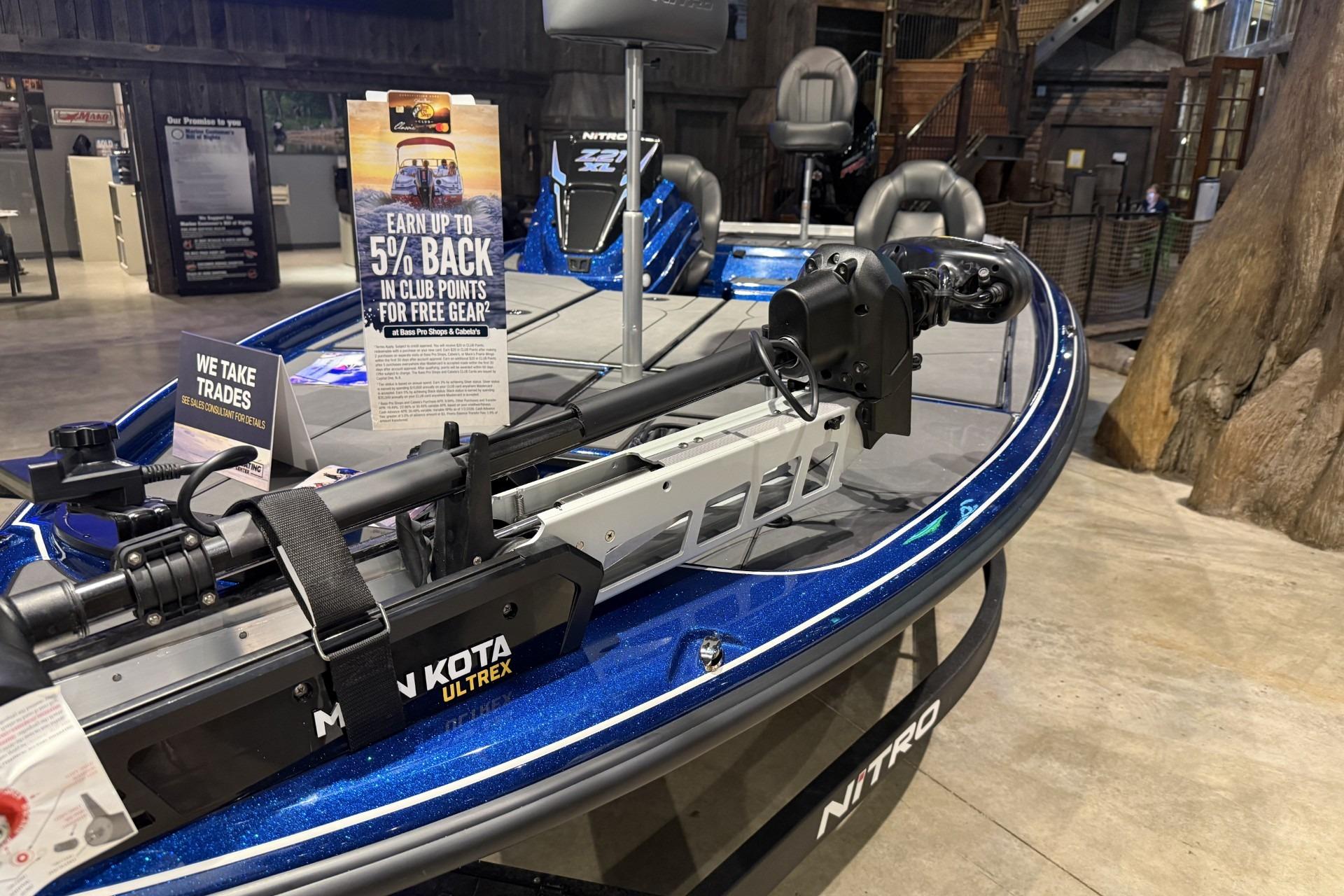 2026 Nitro Z21 XL Pro boat with Minn Kota Ultrex motor on display.