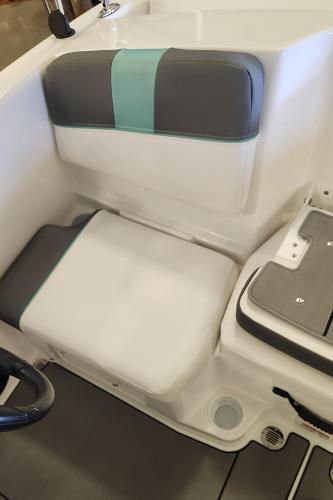 2025 Tahoe T16 boat interior seating with gray and teal accents.