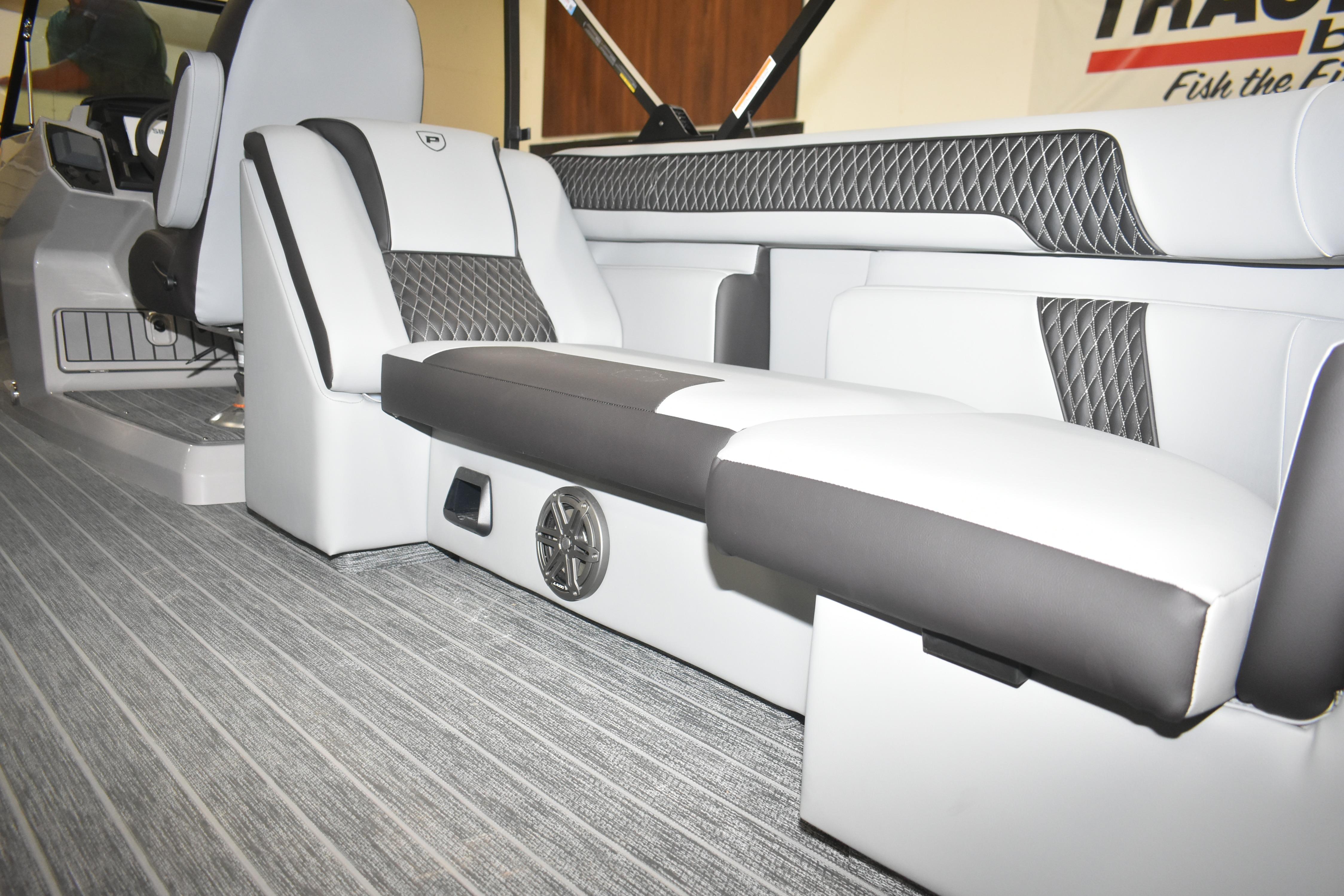 Luxurious interior seating of 2026 Premier 250 Solaris Sport boat, featuring modern design and comfort.