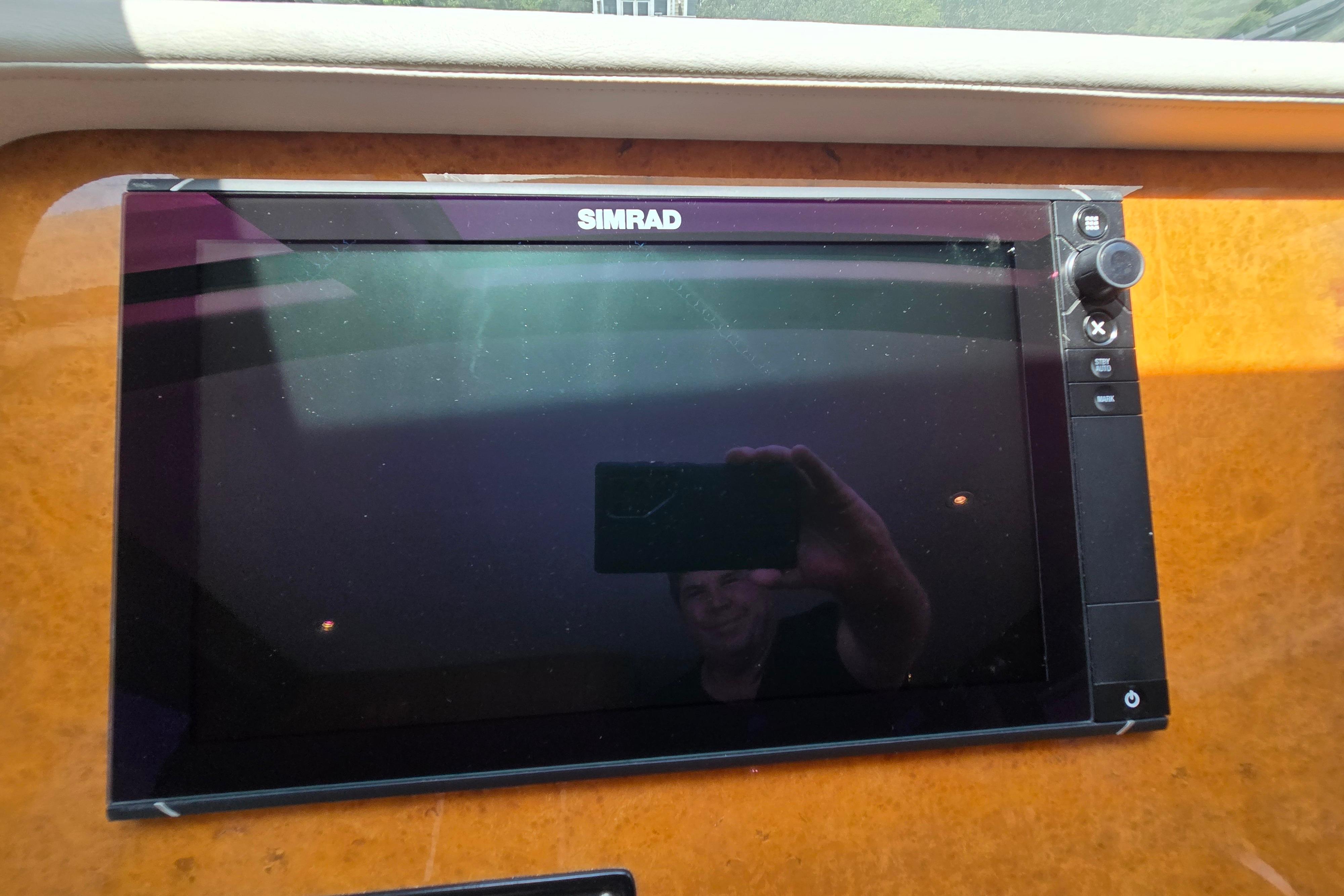 Simrad marine display on 2004 Grand Harbour 58 yacht dashboard.