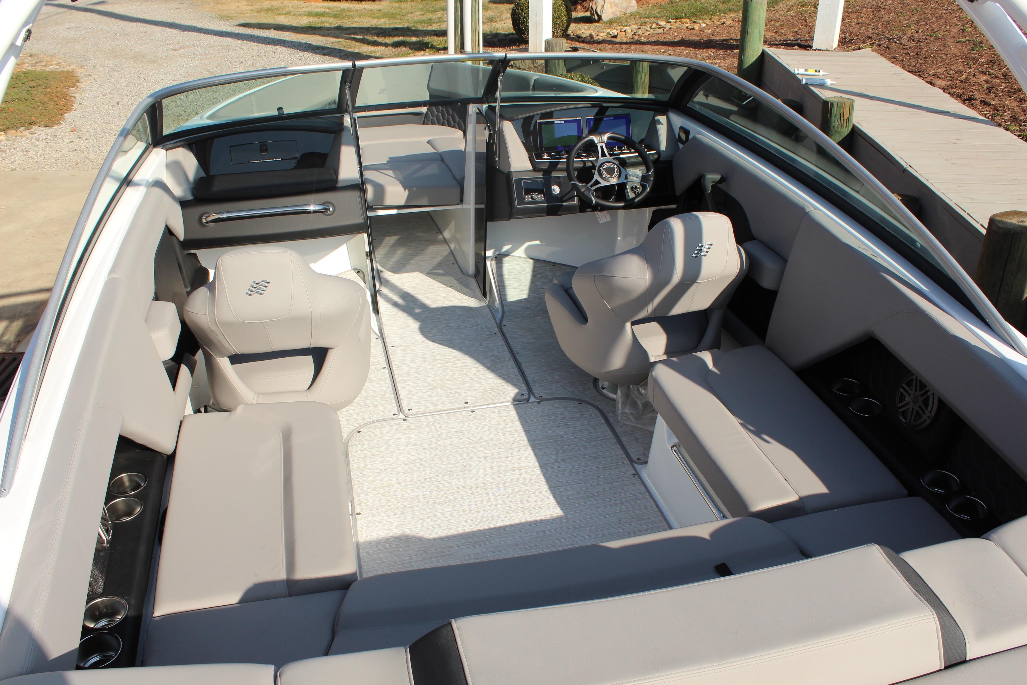 Interior of 2026 Four Winns H4 boat with modern seating and dashboard.