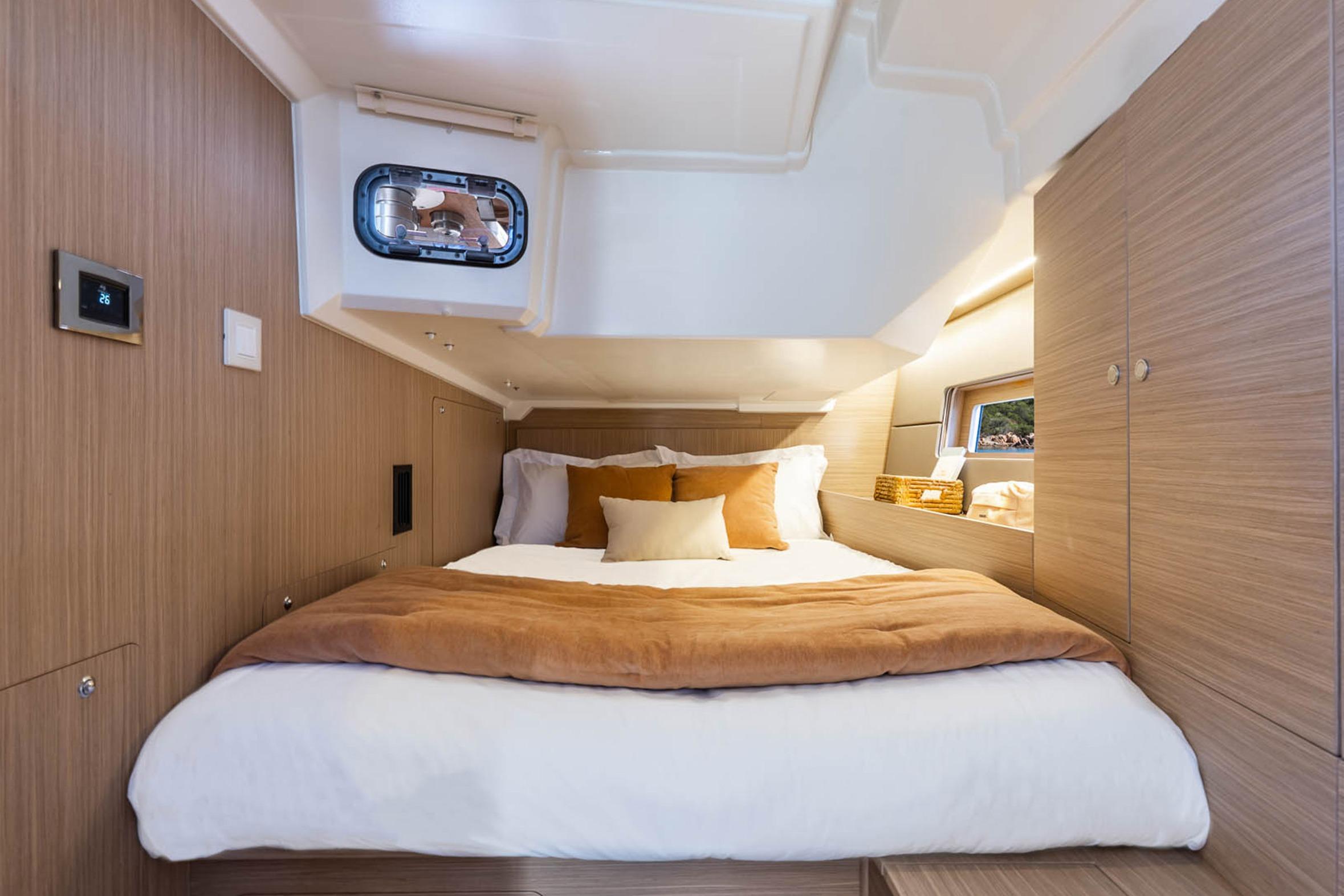 Luxurious cabin of the Beneteau Oceanis 47 yacht, year 2027.
