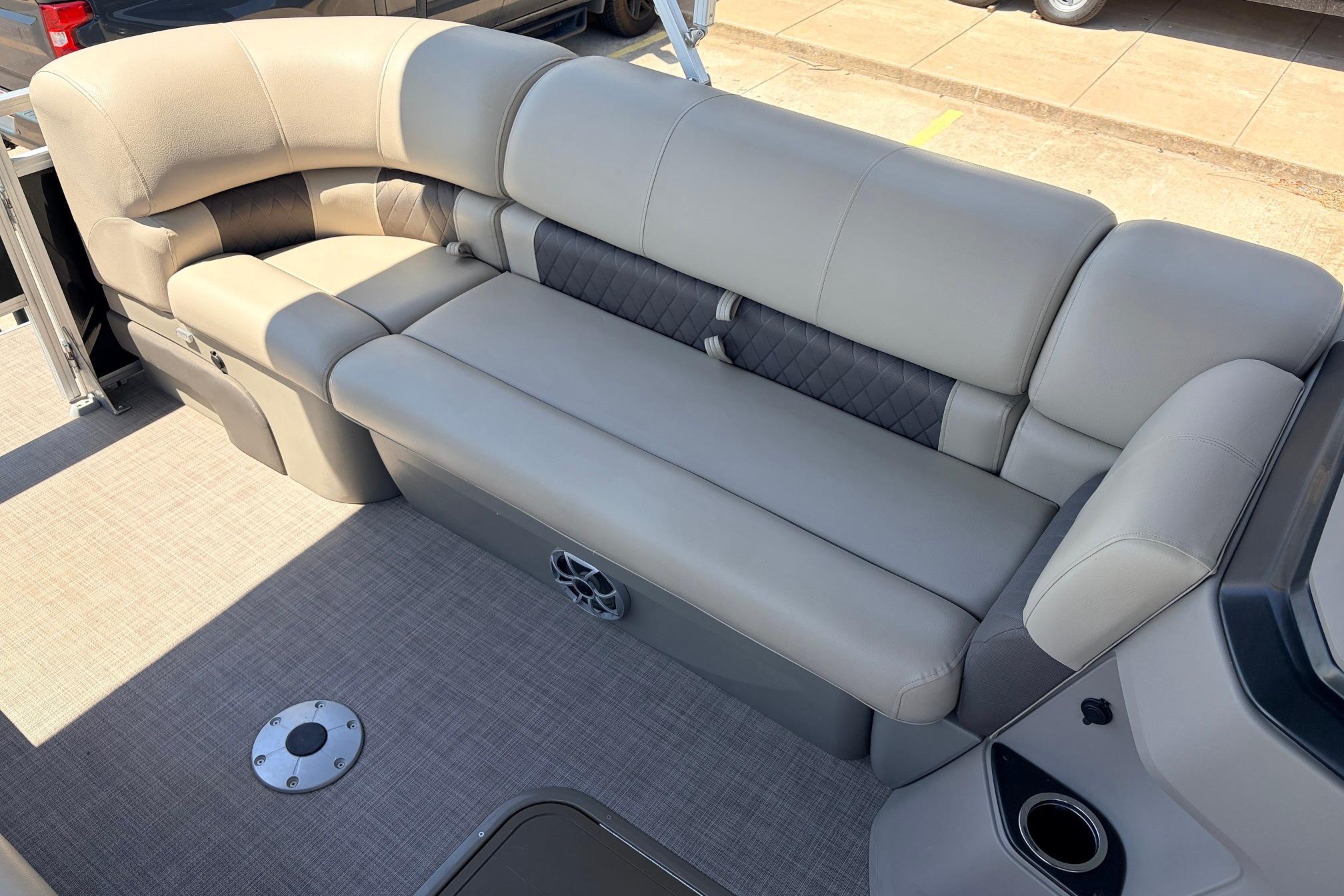 2024 Sun Tracker SportFish 22 XP3 boat interior with plush seating and modern design.