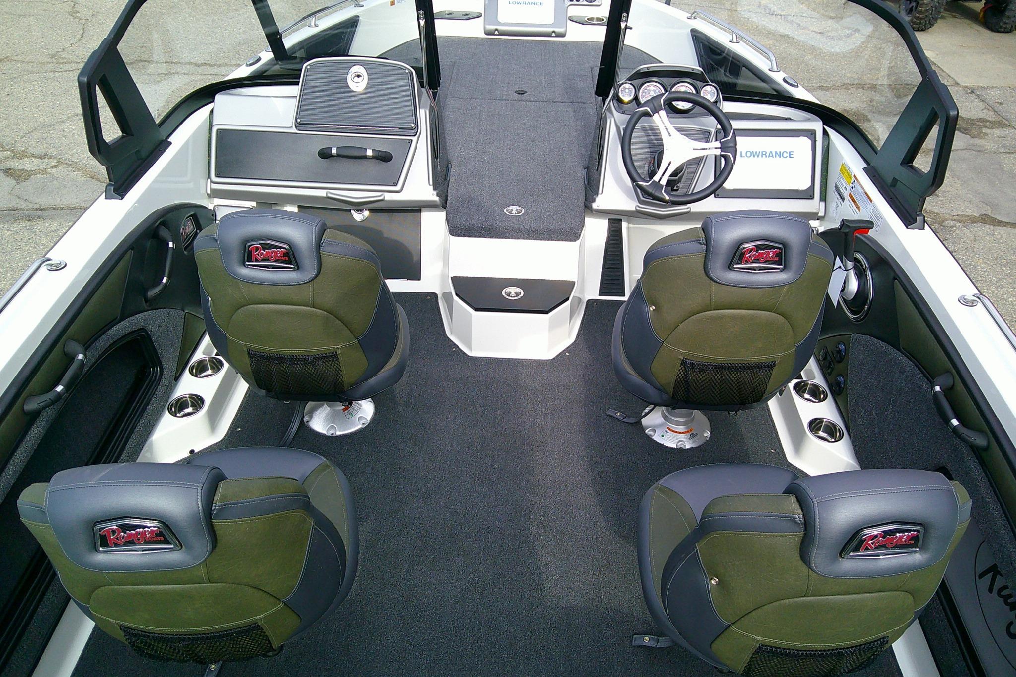 2026 Ranger 1880MS boat interior with four seats and modern dashboard.
