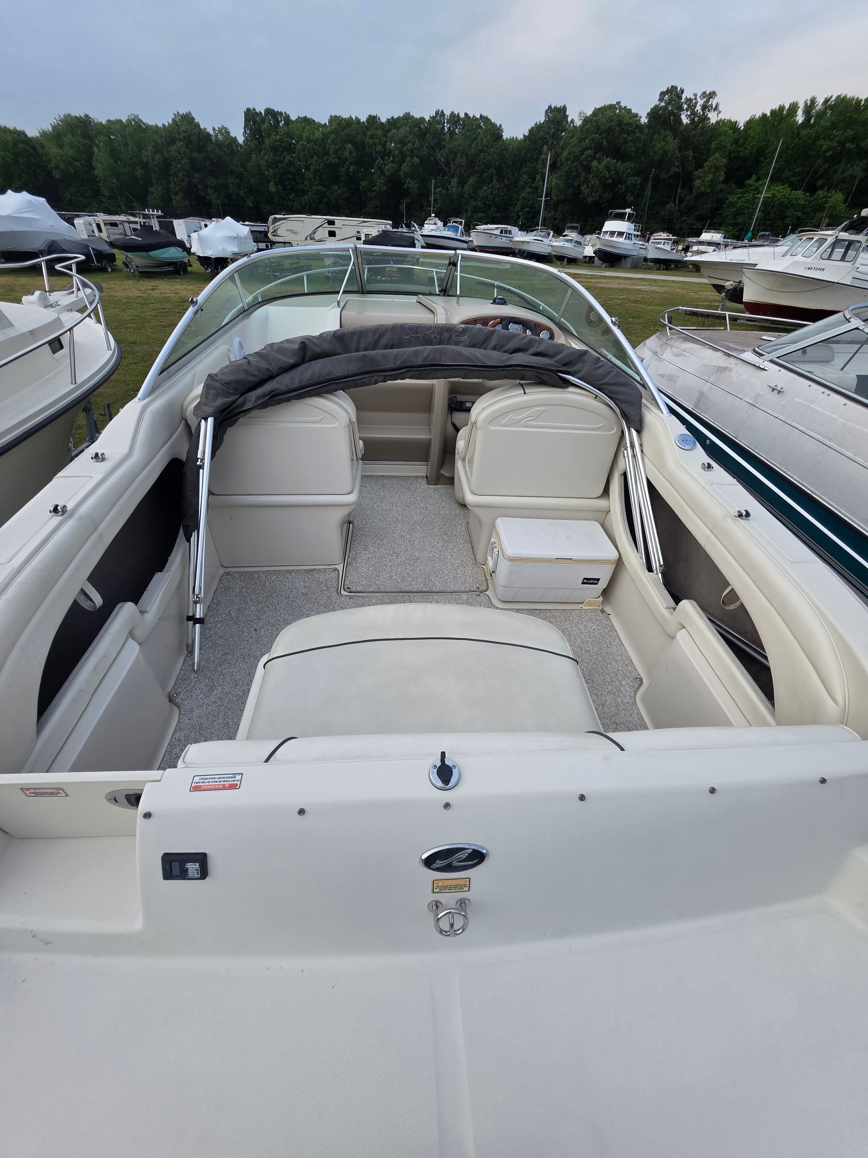 Interior of a 2004 Sea Ray 225 Weekender boat at the marina.