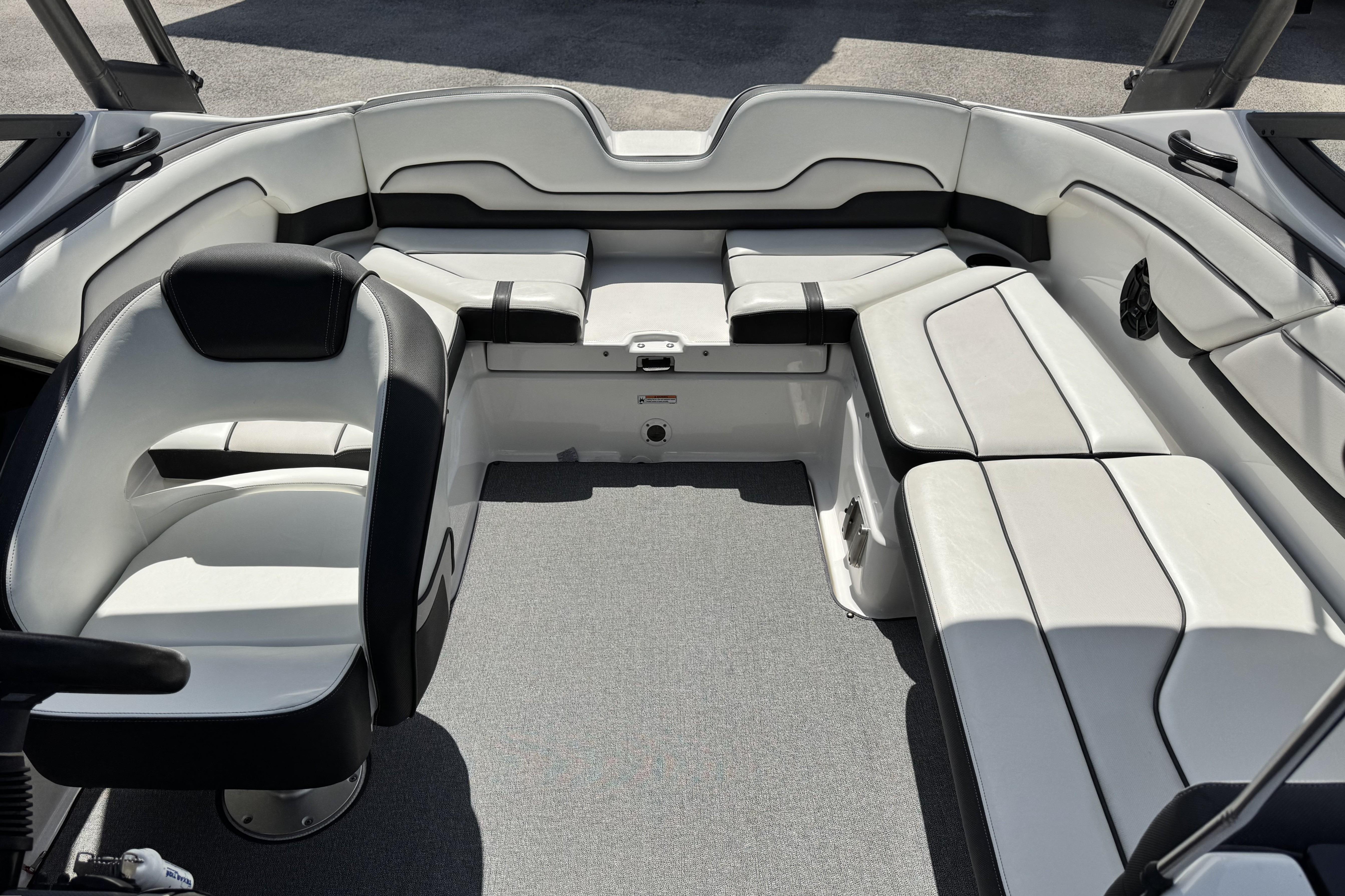 2018 Yamaha Boats AR210 interior with sleek seating and modern design.