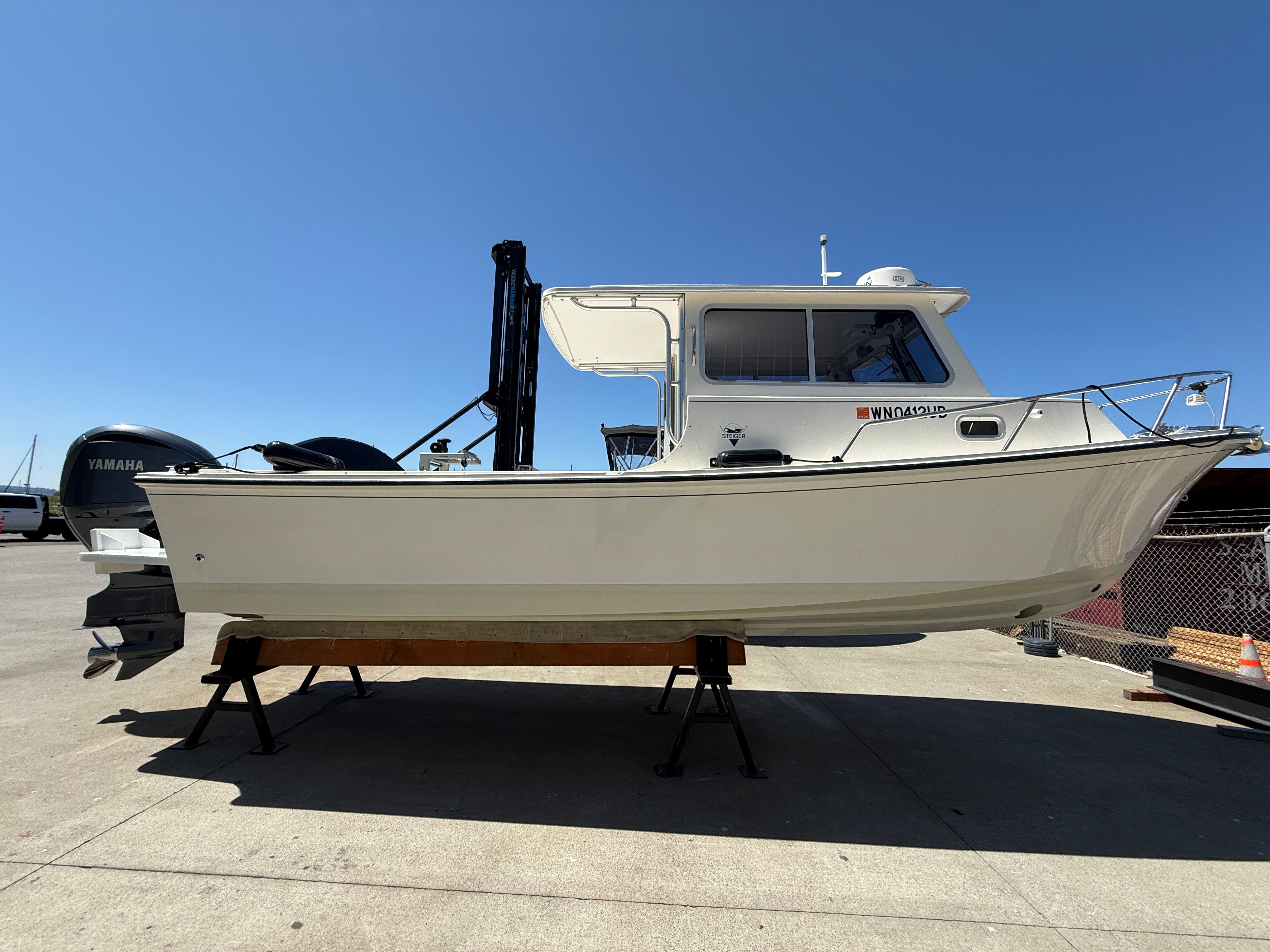 2015 Steiger Craft 255 Chesapeake on a dry dock.