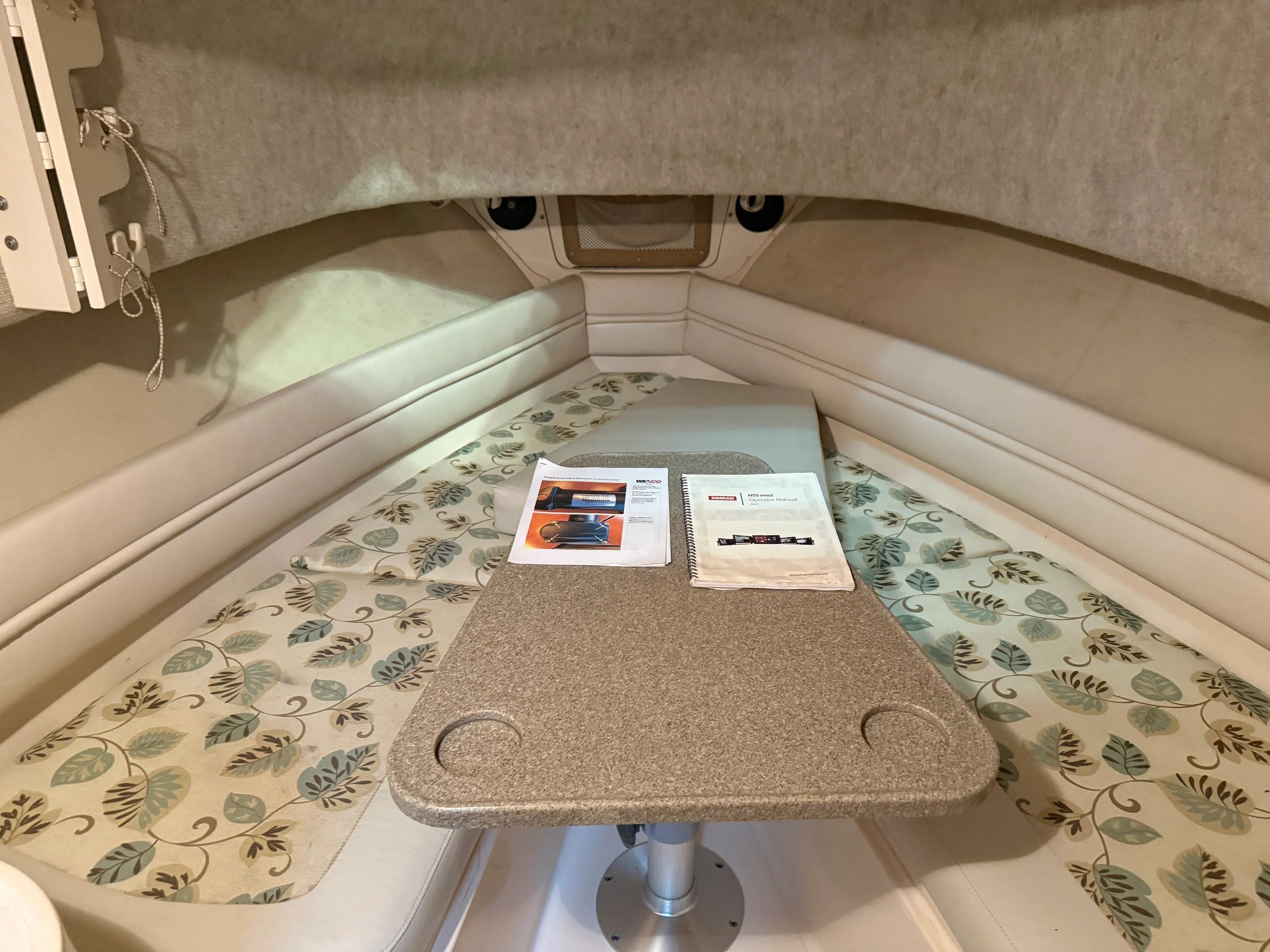 Interior of a 2002 Grady-White Marlin 300 yacht cabin.