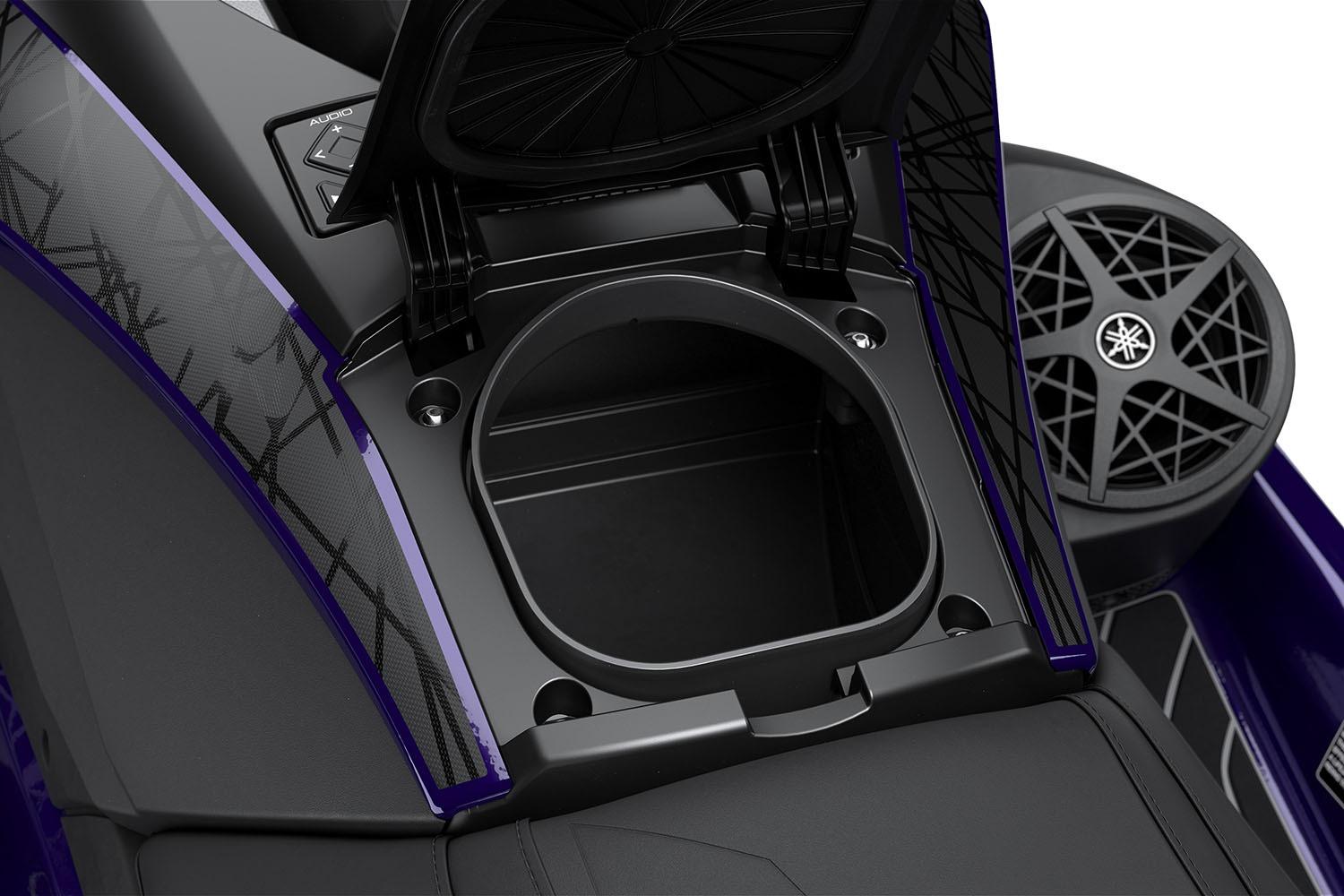 Manufacturer Provided Image: 2026 Yamaha WaveRunner GP HO storage compartment and audio system detail.