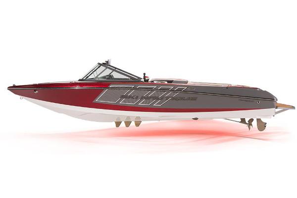Manufacturer Provided Image: 2016 Nautique Ski Nautique 200 Closed Bow boat, red and gray, side view.