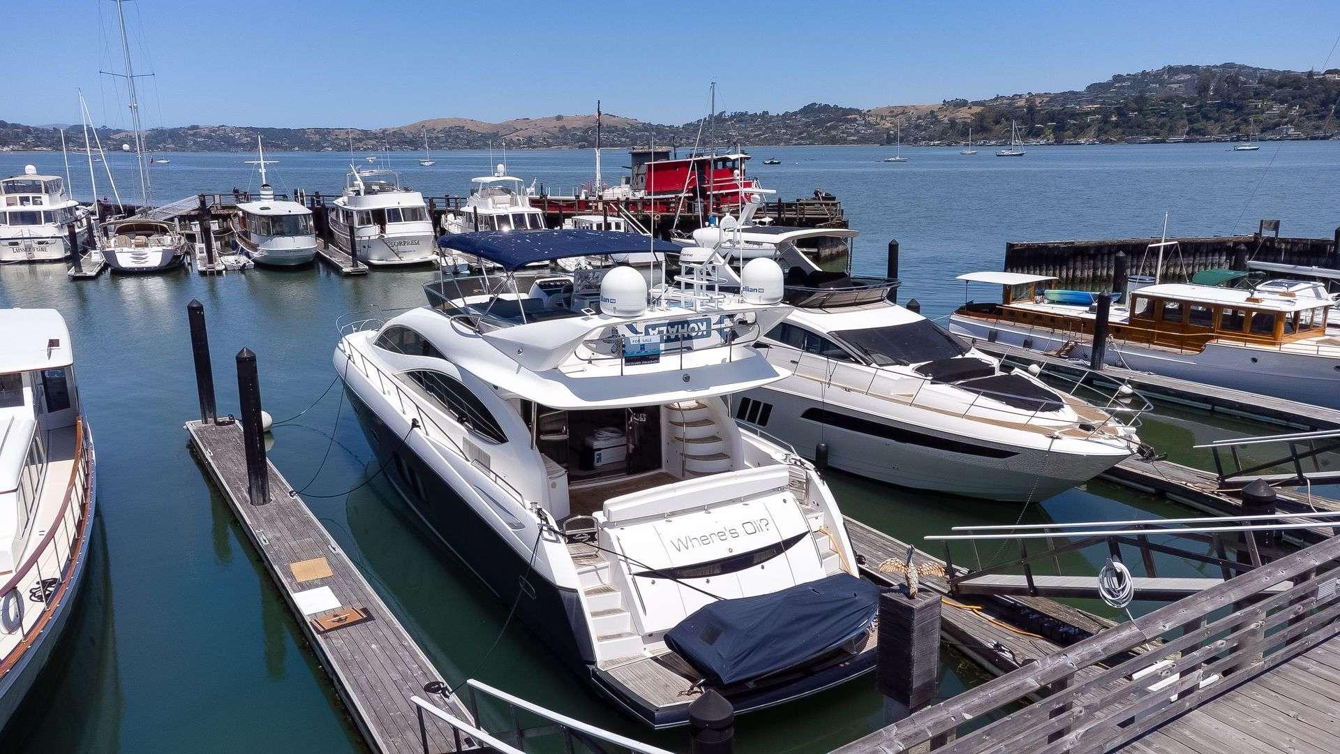 Luxury Sunseeker Manhattan 70 yacht docked at marina, 2009 model.