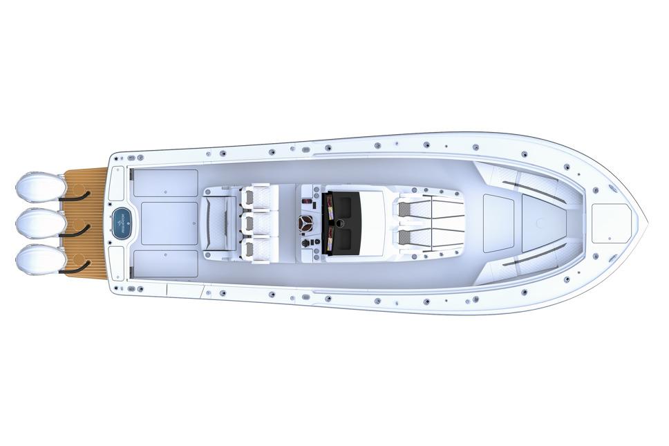 Manufacturer Provided Image: Top view of 2026 Regulator 35 boat layout with triple engines.