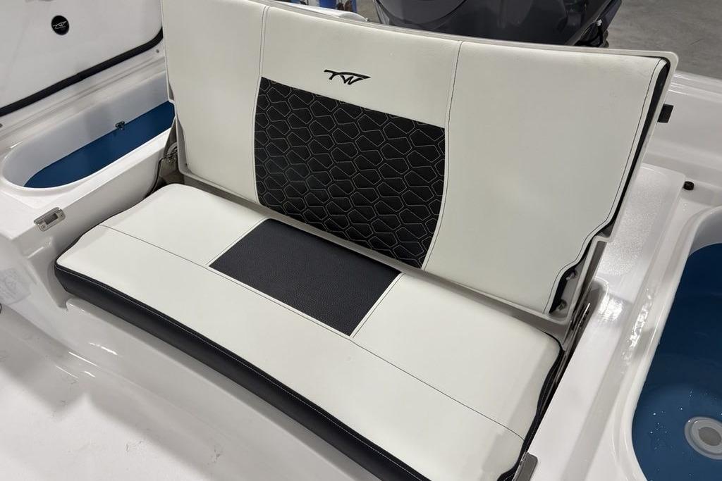 2026 Tidewater 2210 Carolina Bay boat seat with stylish black and white design.