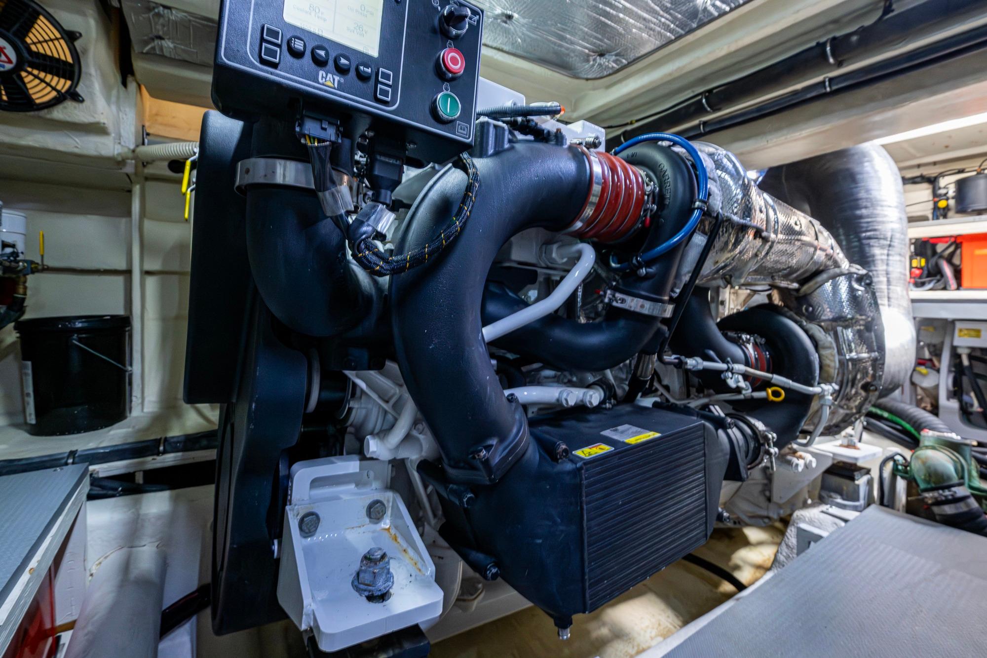 Engine room of 2018 Sea Ray L550 Fly yacht, showcasing advanced machinery and components.