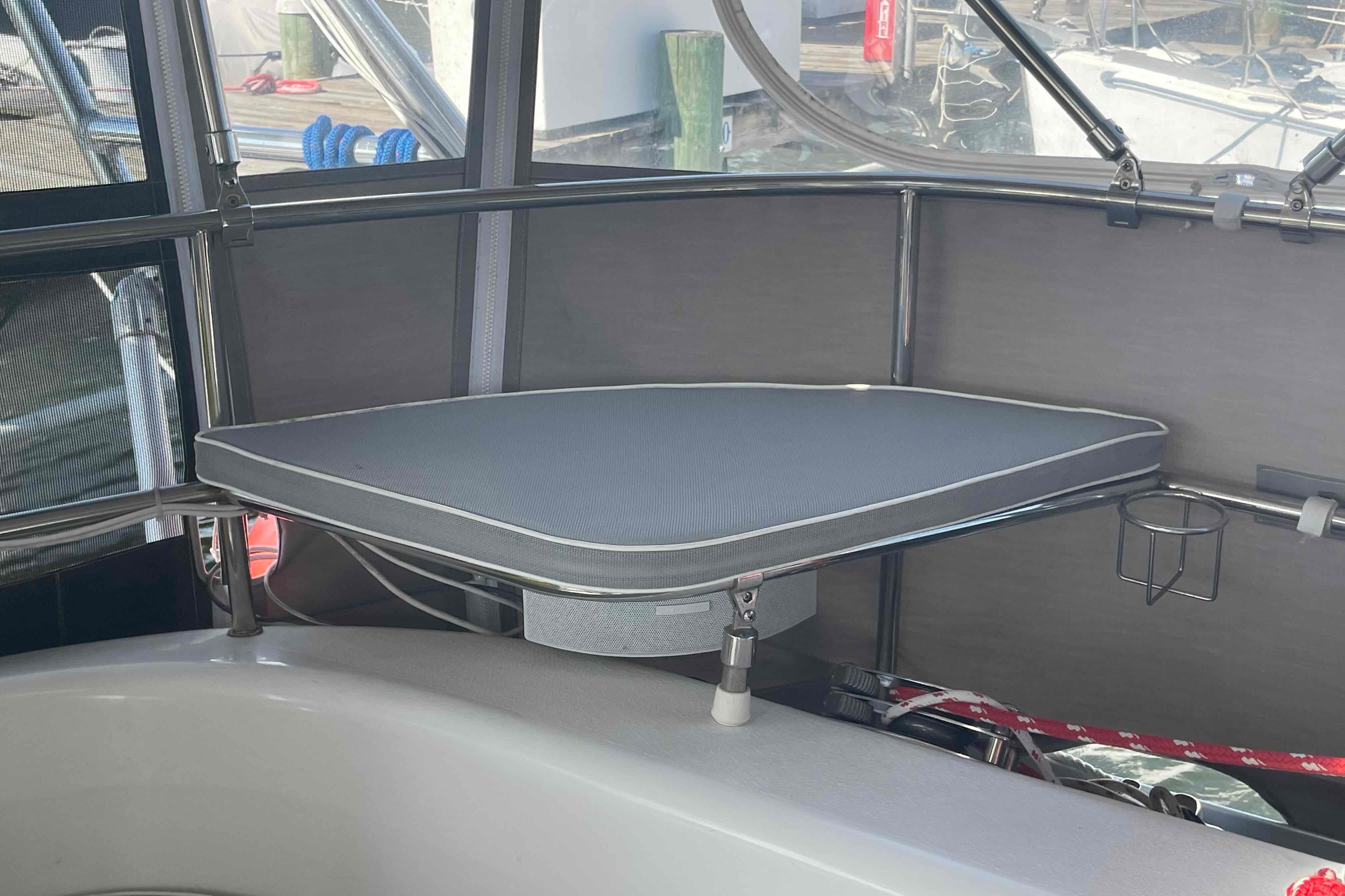 Cockpit table on a 2013 Catalina Morgan 440 sailboat, featuring a sleek design.
