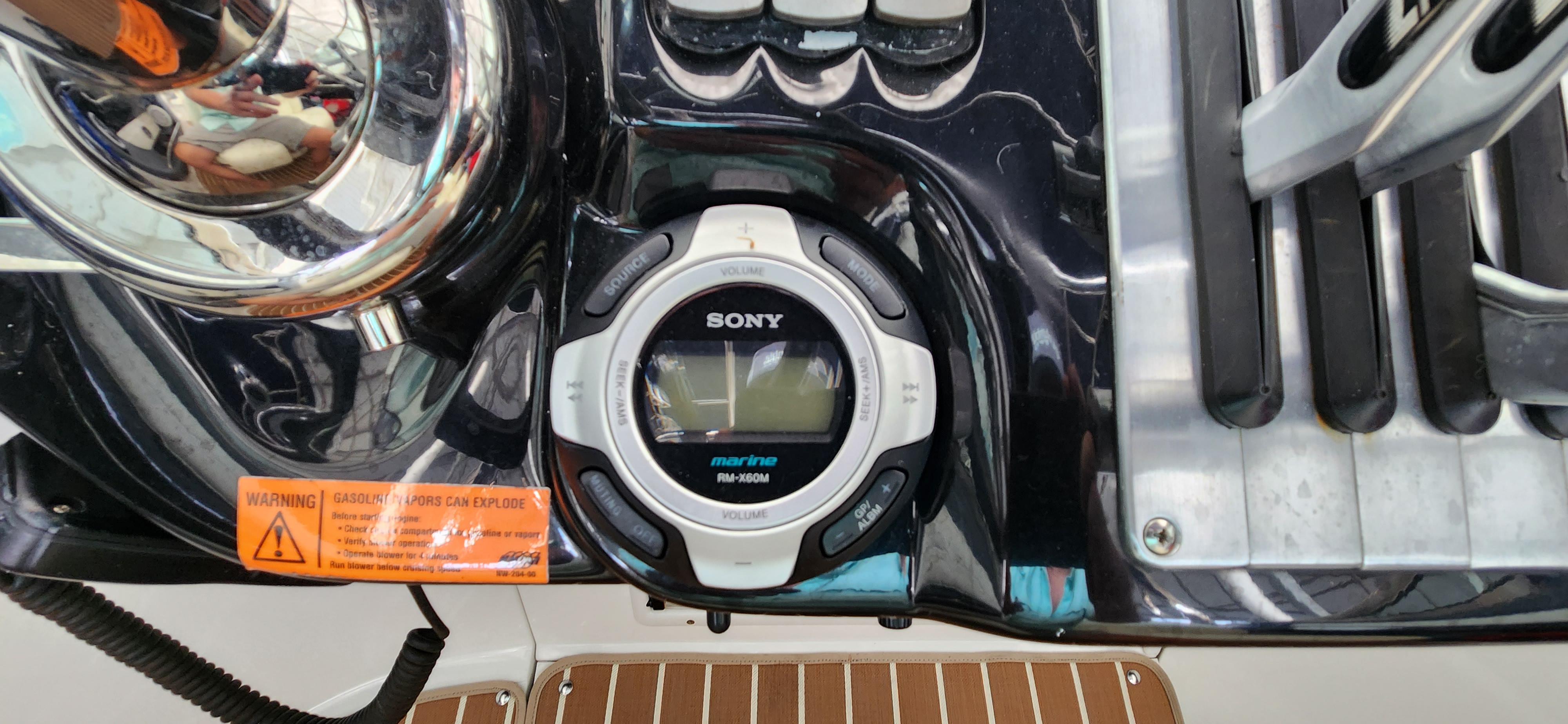 Sony marine stereo system on a 2007 Cobalt 343 boat dashboard.