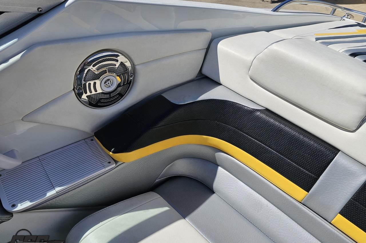 Interior of 2014 Formula 292 FASTech boat with stylish seating and speaker detail.
