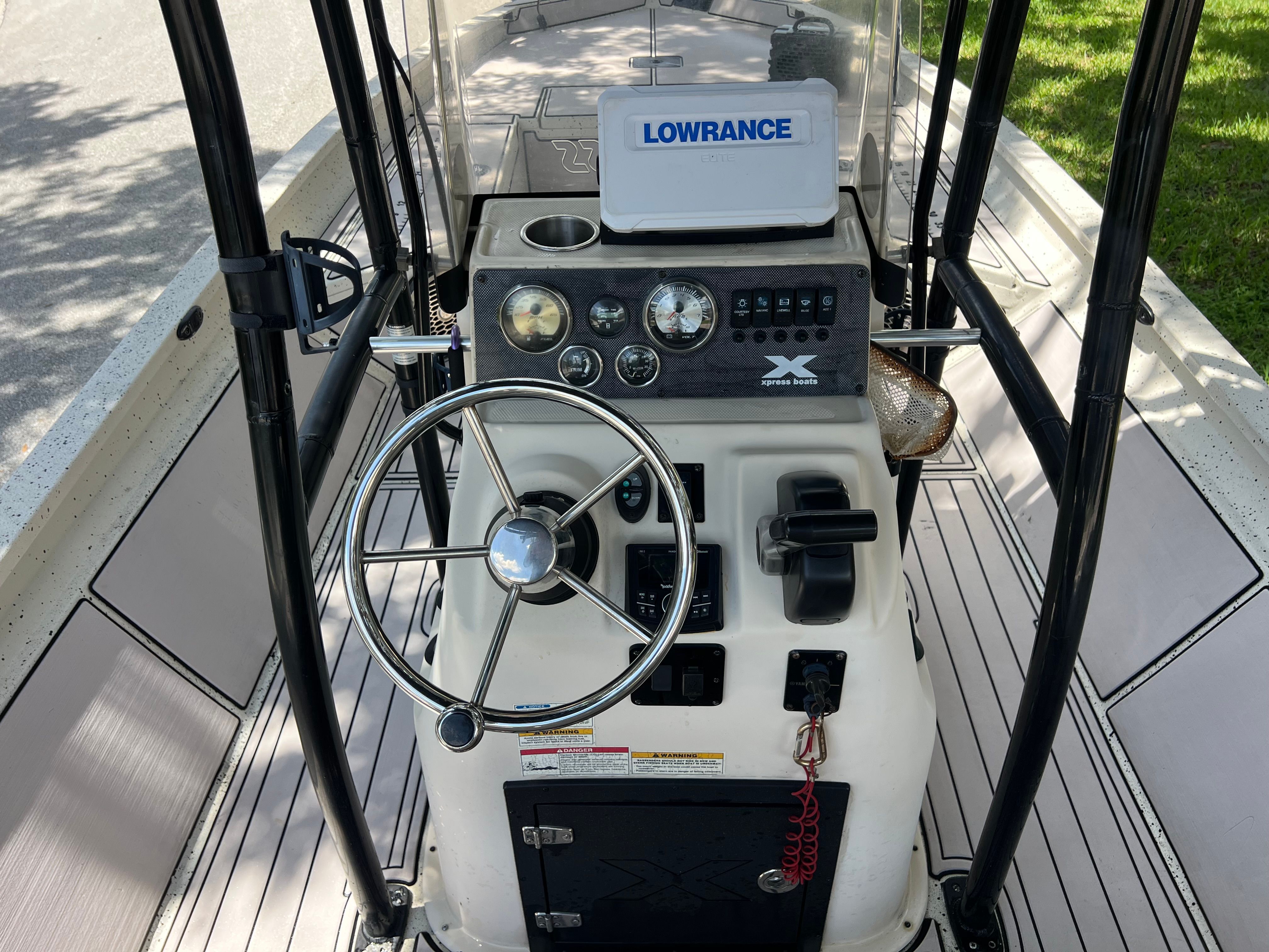 Steering console of a 2016 Xpress H24B Bay boat.