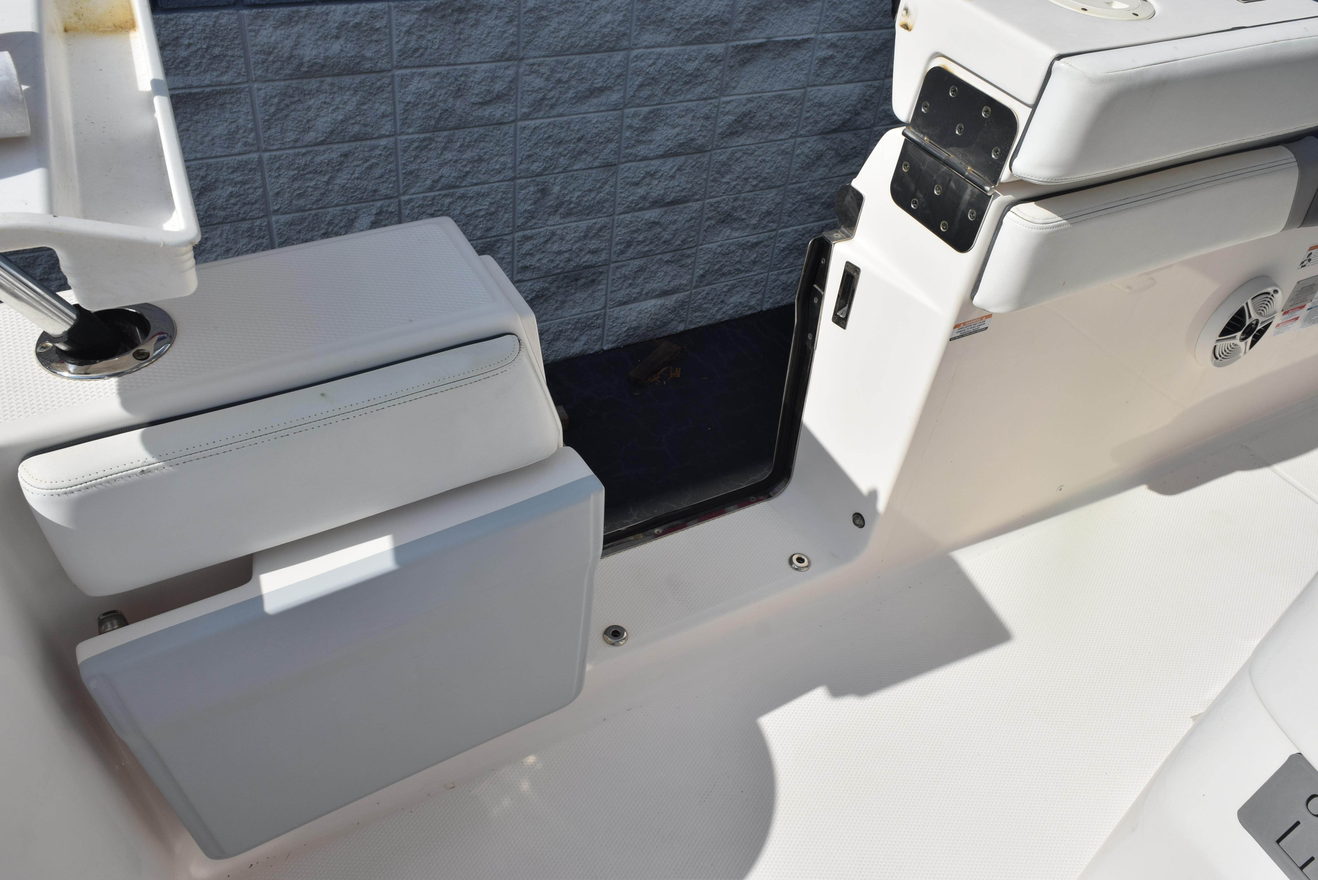 2019 Robalo R272 Center Console boat interior with seating and storage compartments.