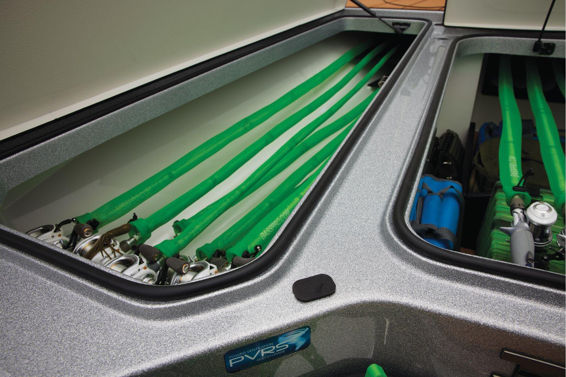 Manufacturer Provided Image: Storage compartments in 2026 Ranger Z520R Ultra boat, featuring organized fishing rods and gear.