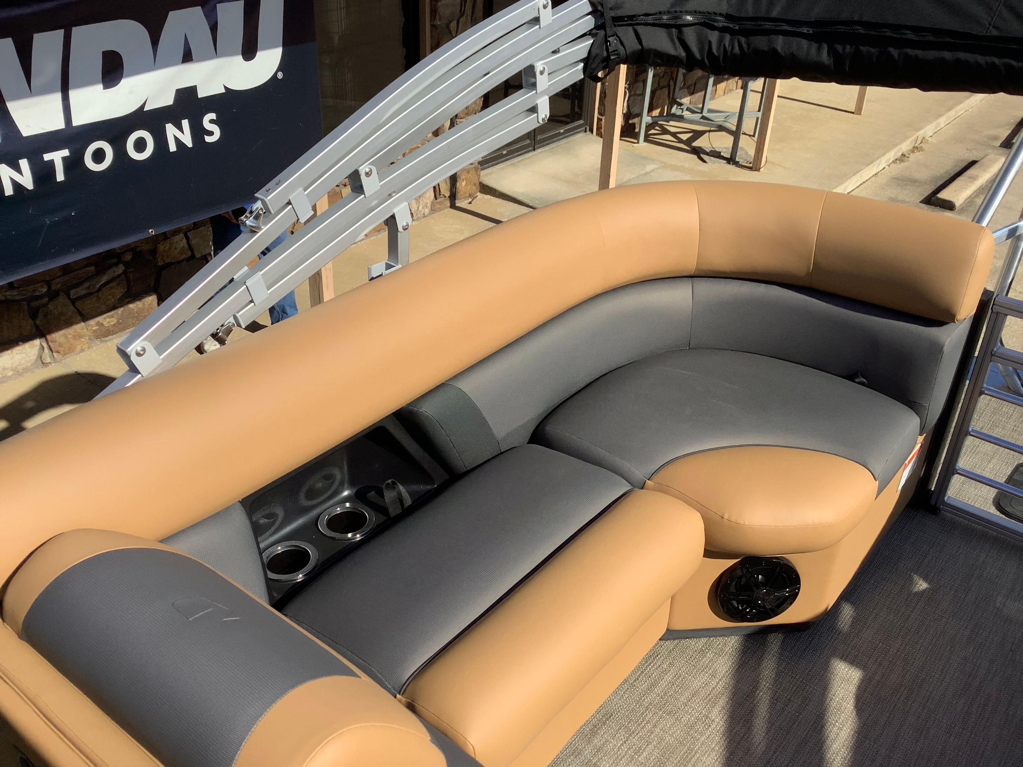 Interior of the 2026 Landau 21 Island Breeze pontoon boat.