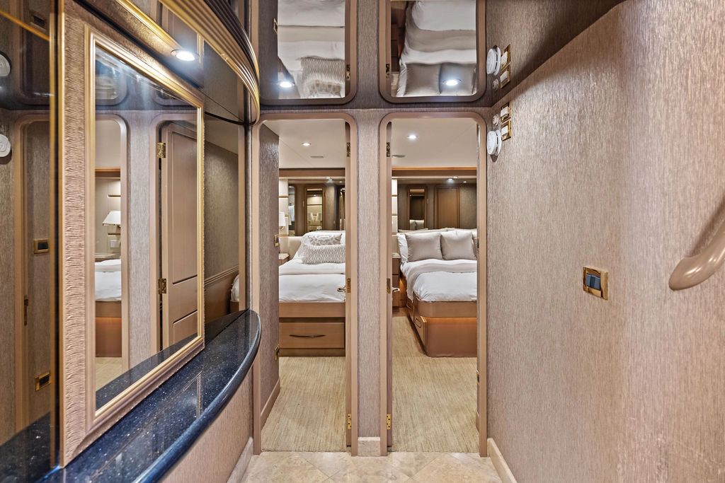 Luxurious interior of a 1999 Westport 112 yacht.