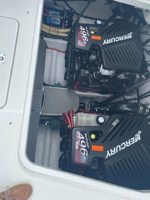 Engine compartment of a 2002 Formula PC 37 with two Mercury engines.