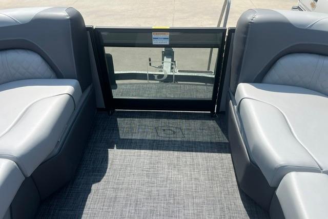 Interior view of 2026 Godfrey Sweetwater 2286 SBC pontoon boat with gray seating.