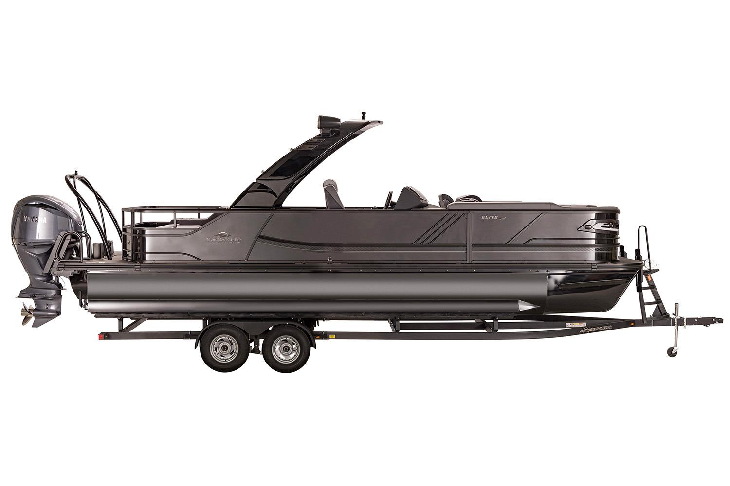 Manufacturer Provided Image: 2026 SunCatcher Diamond Elite 326 SL pontoon boat on trailer, side view.