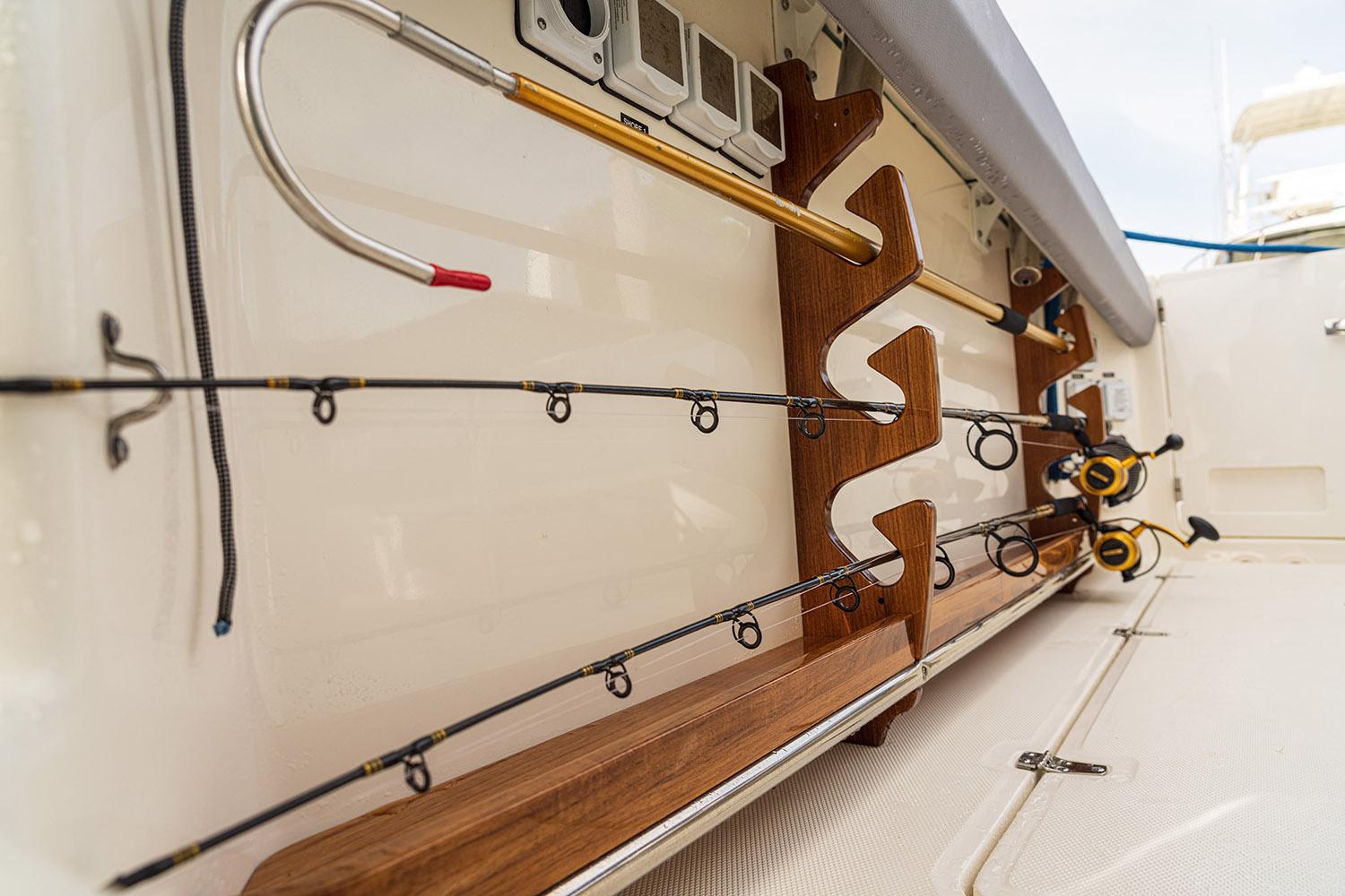 Manufacturer Provided Image: Fishing rod storage on 2025 Boston Whaler 420 Outrage boat.