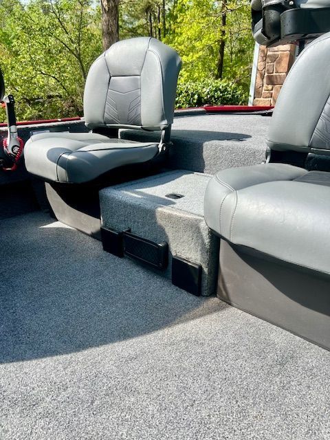 Interior of 2022 Bass Tracker Classic XL with gray seats.