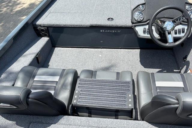 2026 Ranger RT188 boat interior with steering wheel and seating arrangement.