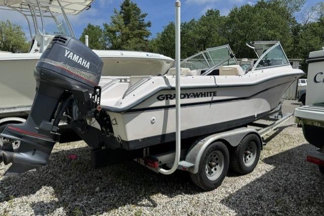 1997 Grady-White Tournament 192 boat with Yamaha outboard motor on trailer.