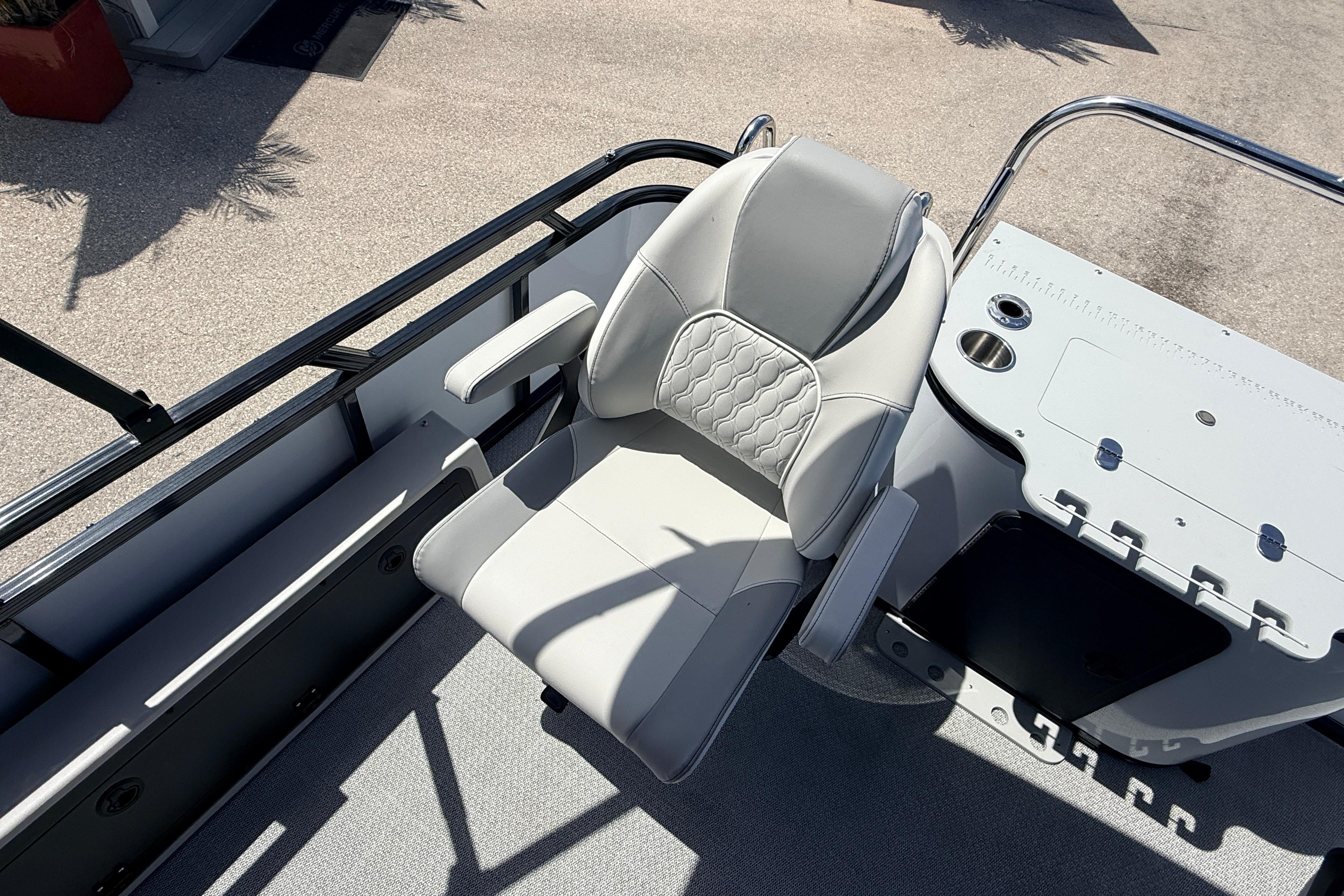 Luxurious seating on 2026 Avalon 2385 Venture 85 Rear Fish Tri Toon boat.