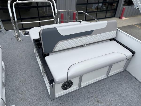 2025 Godfrey SWEETWATER 2286 SFL boat seating with modern design and speaker system.