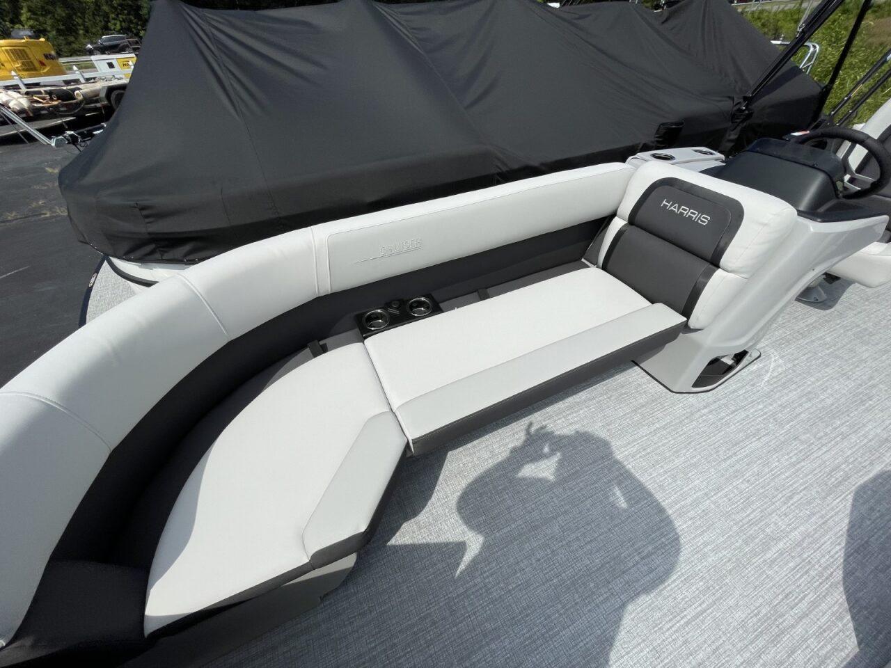 2026 Harris Cruiser 230 boat interior with sleek seating and modern design.