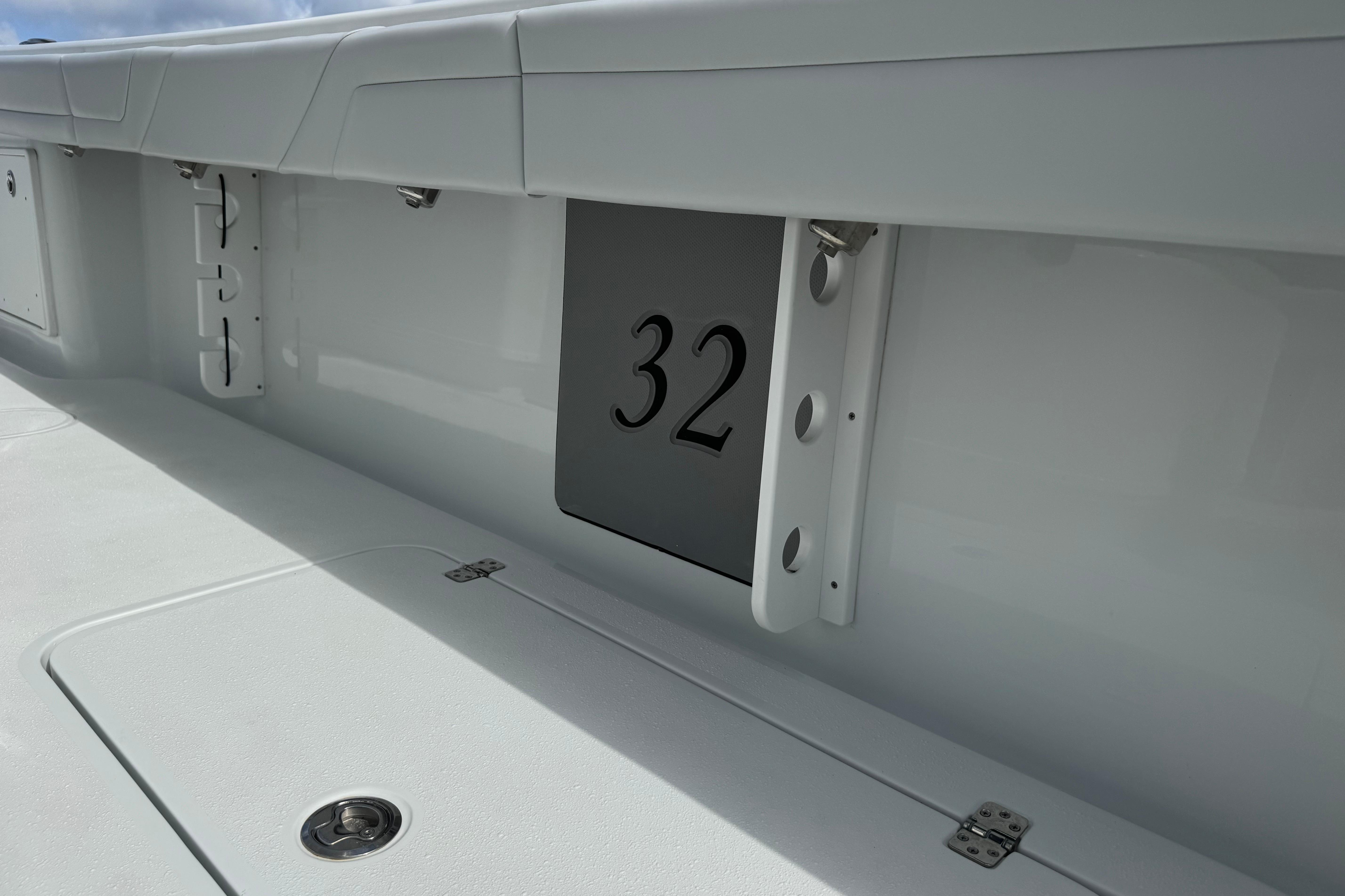2022 Yellowfin 32 Offshore boat interior detail with number 32 displayed.