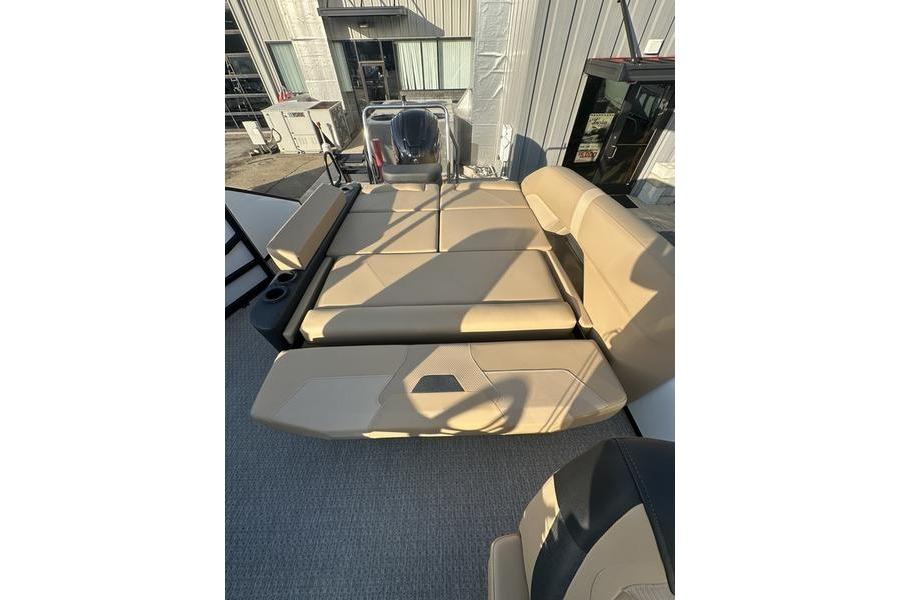 2026 Evotti 523CS boat interior with beige seating and modern design.