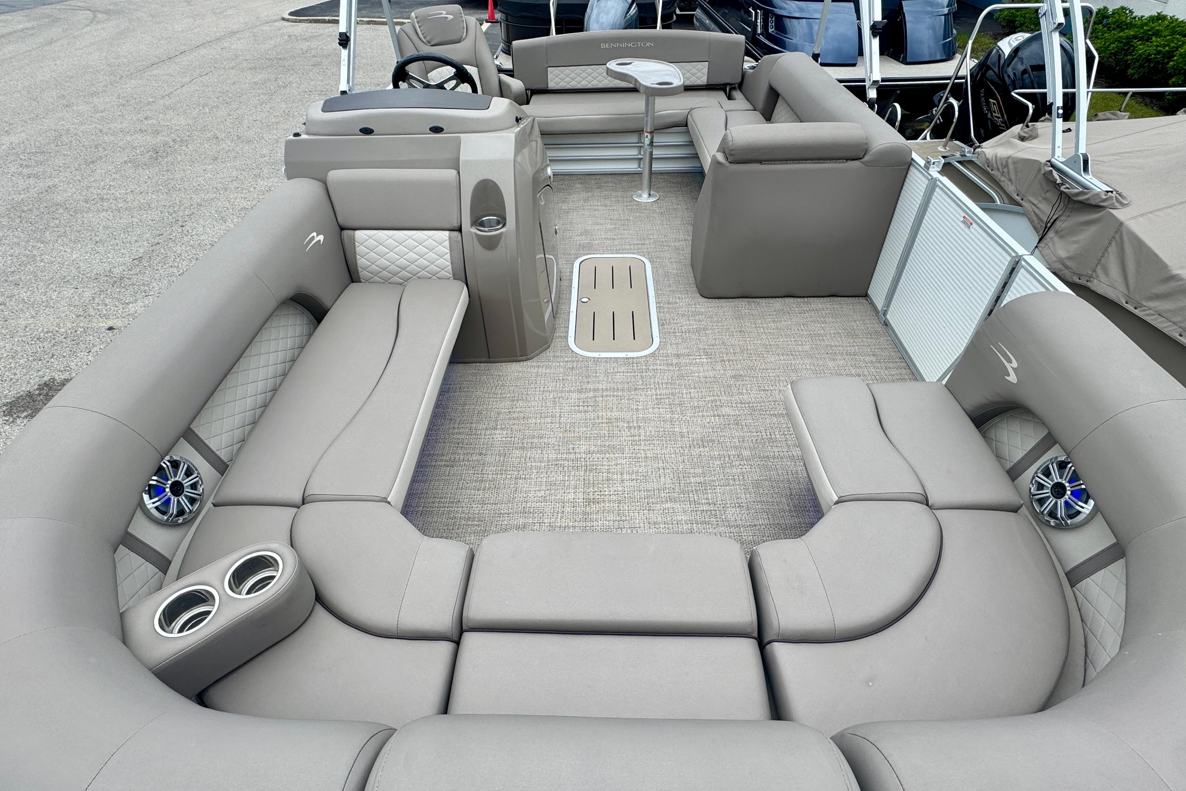 2019 Bennington SX 22 SSBXP pontoon boat interior with plush seating and modern amenities.