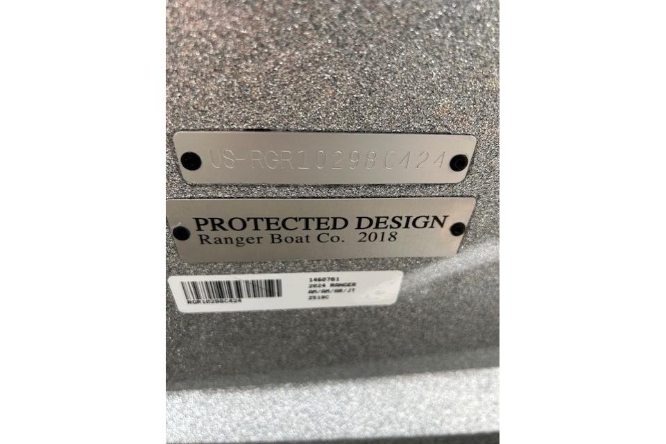 2024 Ranger Z519 Ranger Cup Equipped boat identification and design protection plates.