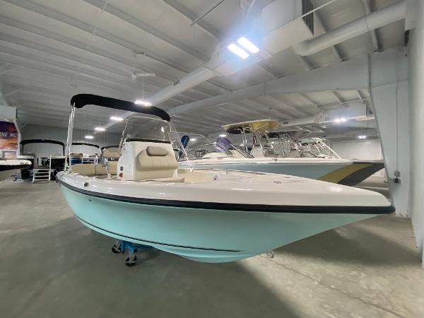 2024 Key West 189 FS boat displayed in a showroom.